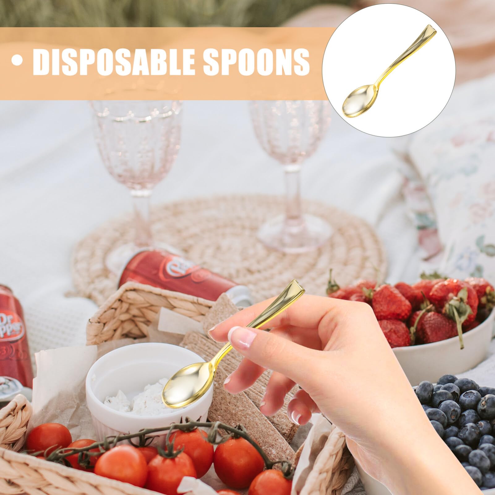 24Pcs Mini Gold Plastic Spoons - Elegant Dessert Tasting Spoons for Christmas Decor, Appetizers, Honey Sampling & Party Supplies - Perfect for Holiday Parties, Wedding Receptions & Catering Events