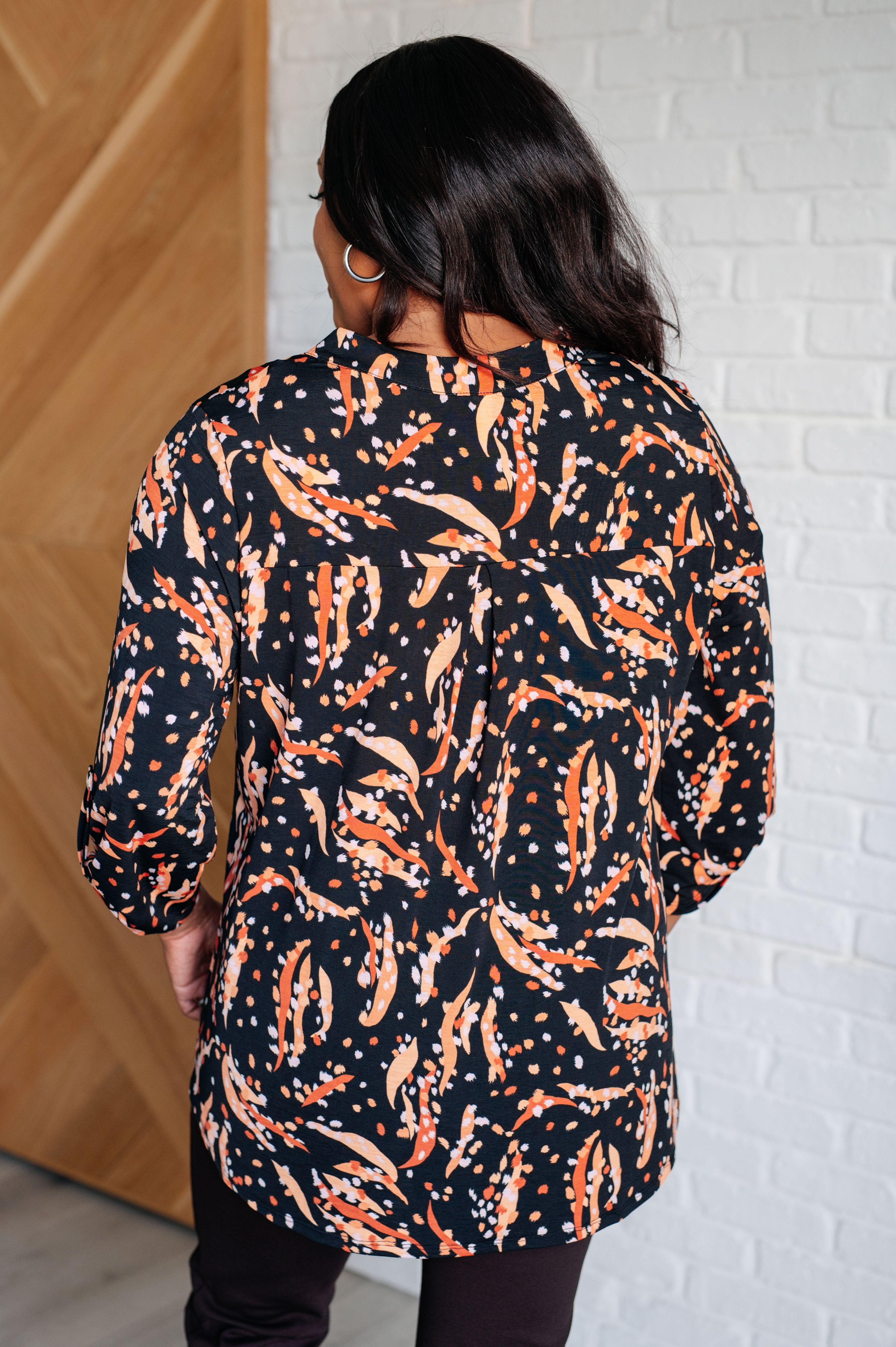Lizzy Top Women's Abstract Print Blouse in Rust & Taupe - Casual Chic Shirt for Work, Date Night & Everyday Wear