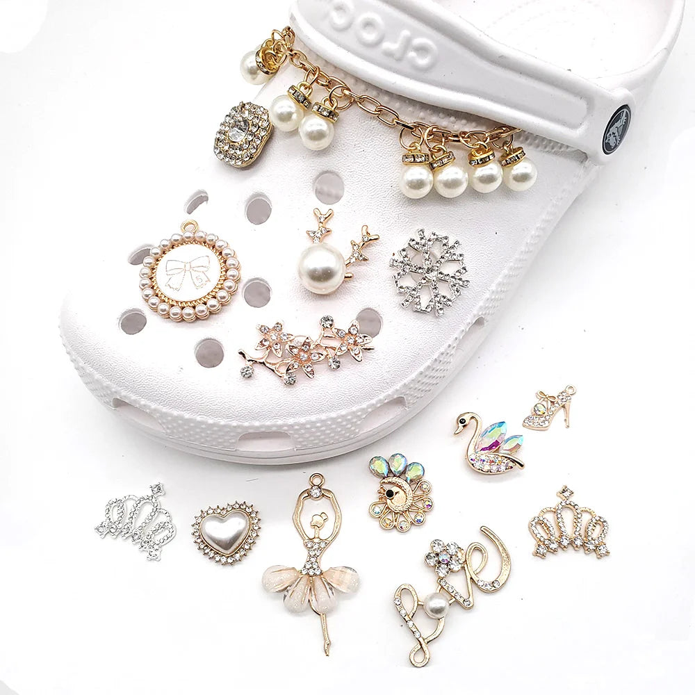 Elegant Pearl & Crystal Crown Shoe Charms - Metal Shoe Accessories for Women's Crocs - Decorative Buckle Clog Decor - Perfect Gift for Shoe Lovers (Great for Parties, Weddings & Everyday Wear)