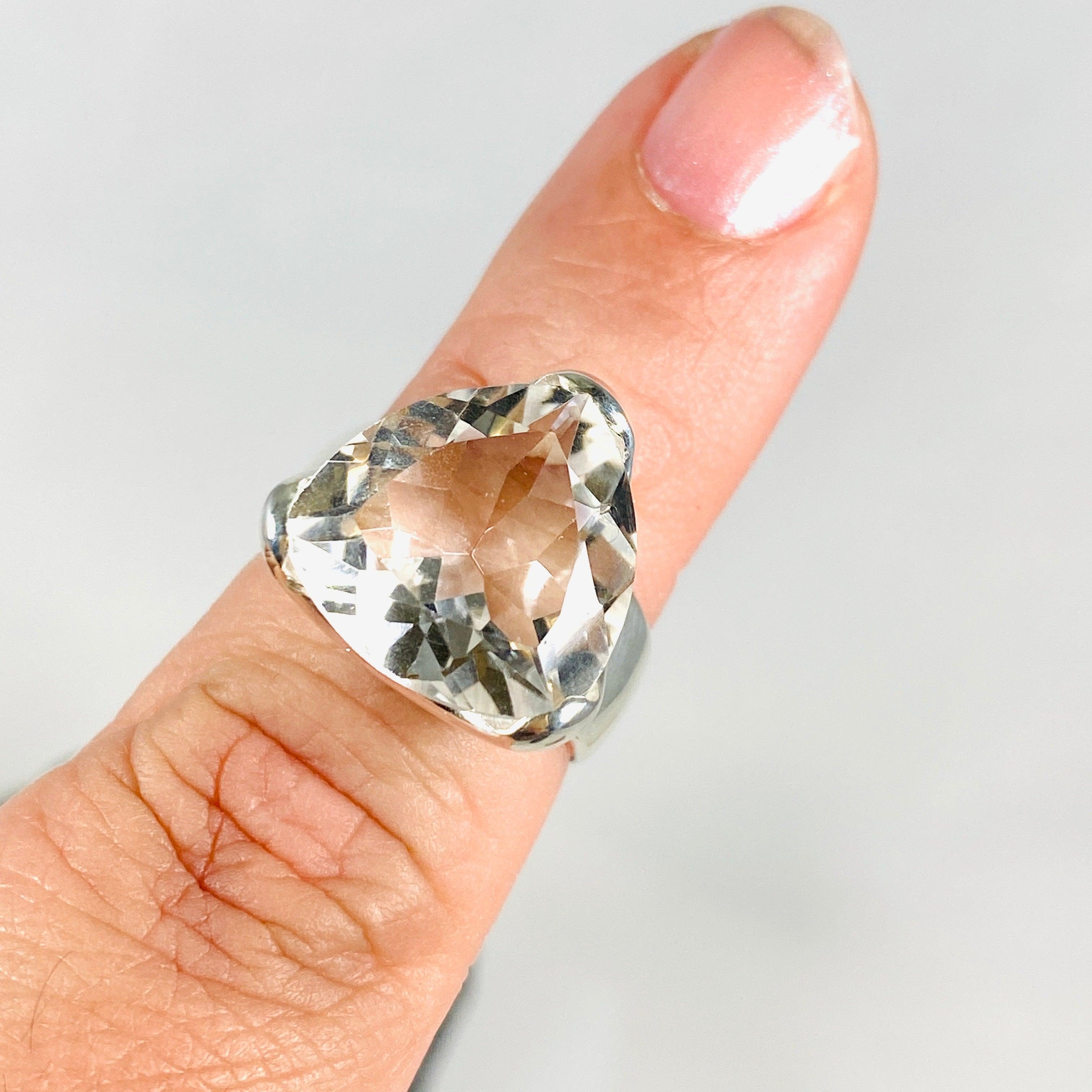 Natural Clear Quartz Trillion Faceted Ring - Size 7 | KRGJ2941 | Elegant Healing Crystal Jewelry for Meditation, Energy Work & Spiritual Gifts
