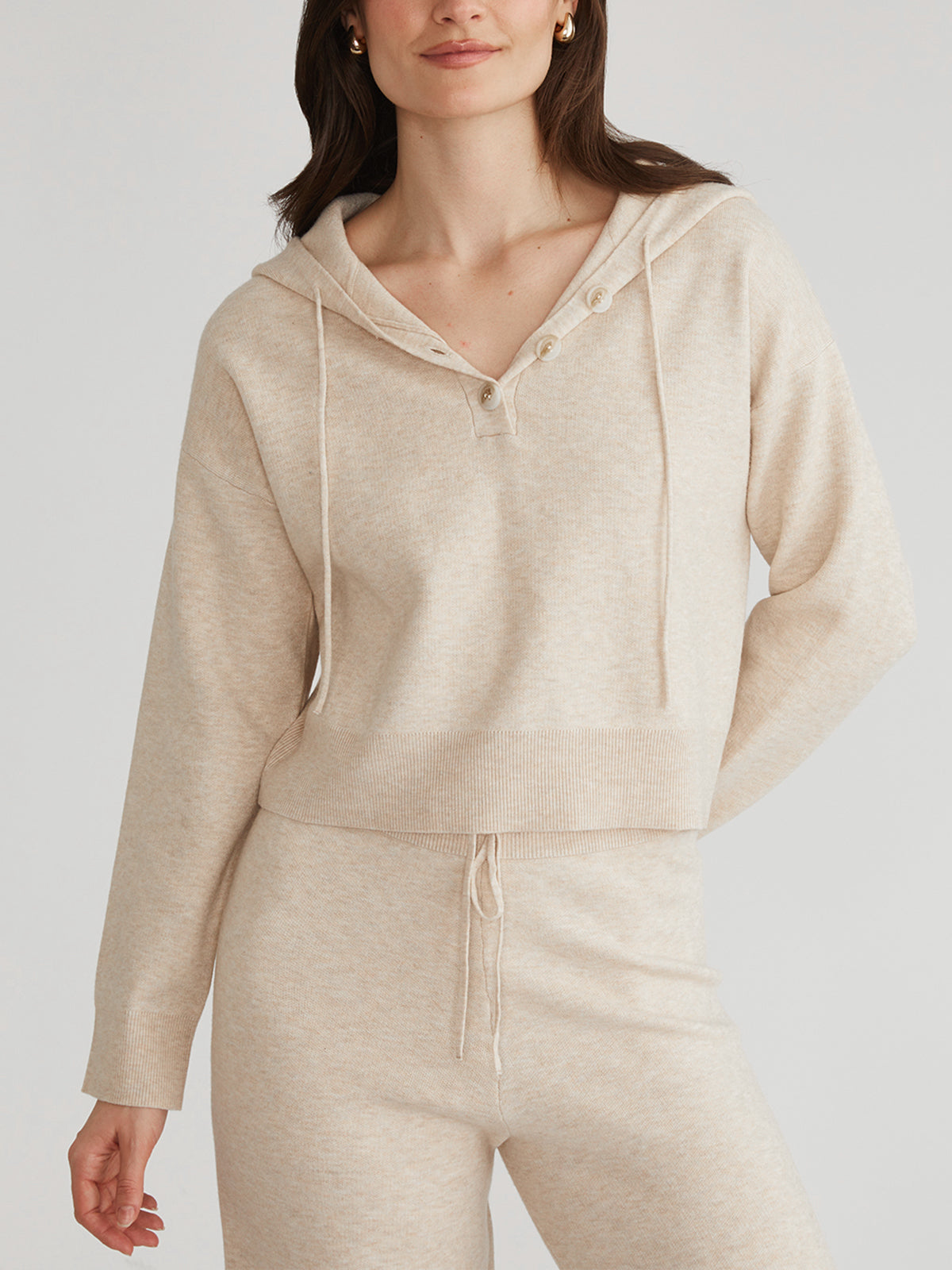 Laura Women's Cropped Henley Hoodie - Soft Cotton Pullover for Casual Wear, Street Style & Layering Outfits