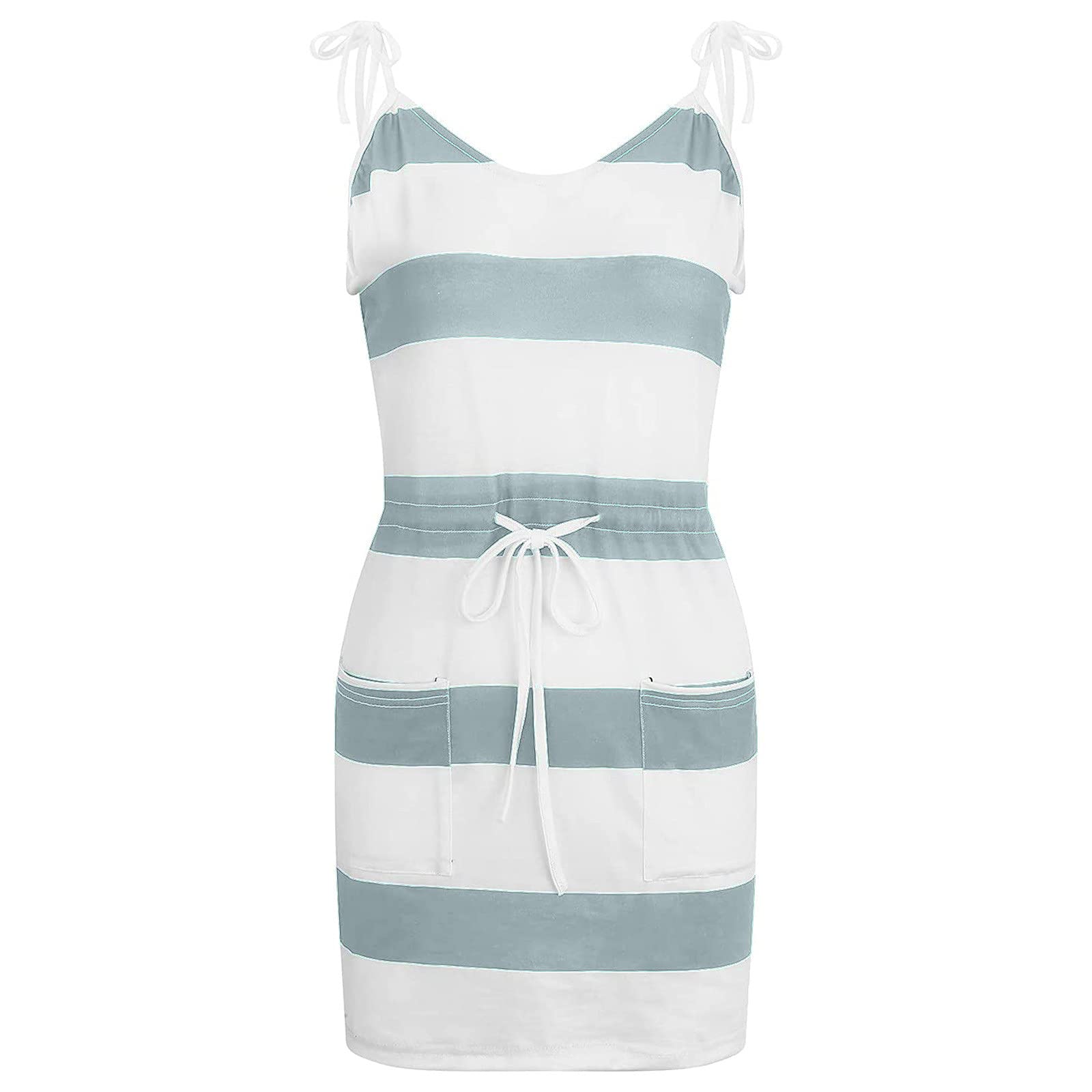 SHOPESSA Women's Summer Striped Mini Dress - Elastic Waist Short Sleeve T-Shirt Dress for Casual Wear, Lounge & Beach Outfits | Lightweight Comfortable Vacation Dress