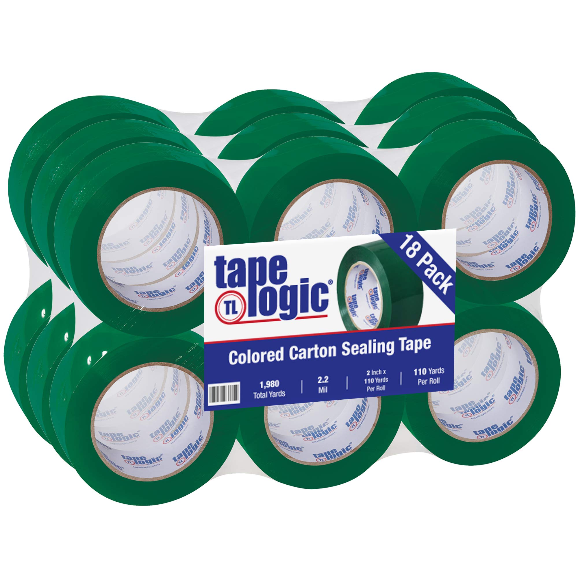 Aviditi Tape Logic 2 Inch x 110 Yard 2.2 Mil Green Heavy Duty Packing Tape - 18 Pack for Secure Shipping, Moving & Packaging | Ideal for Home, Office & Warehouse Use