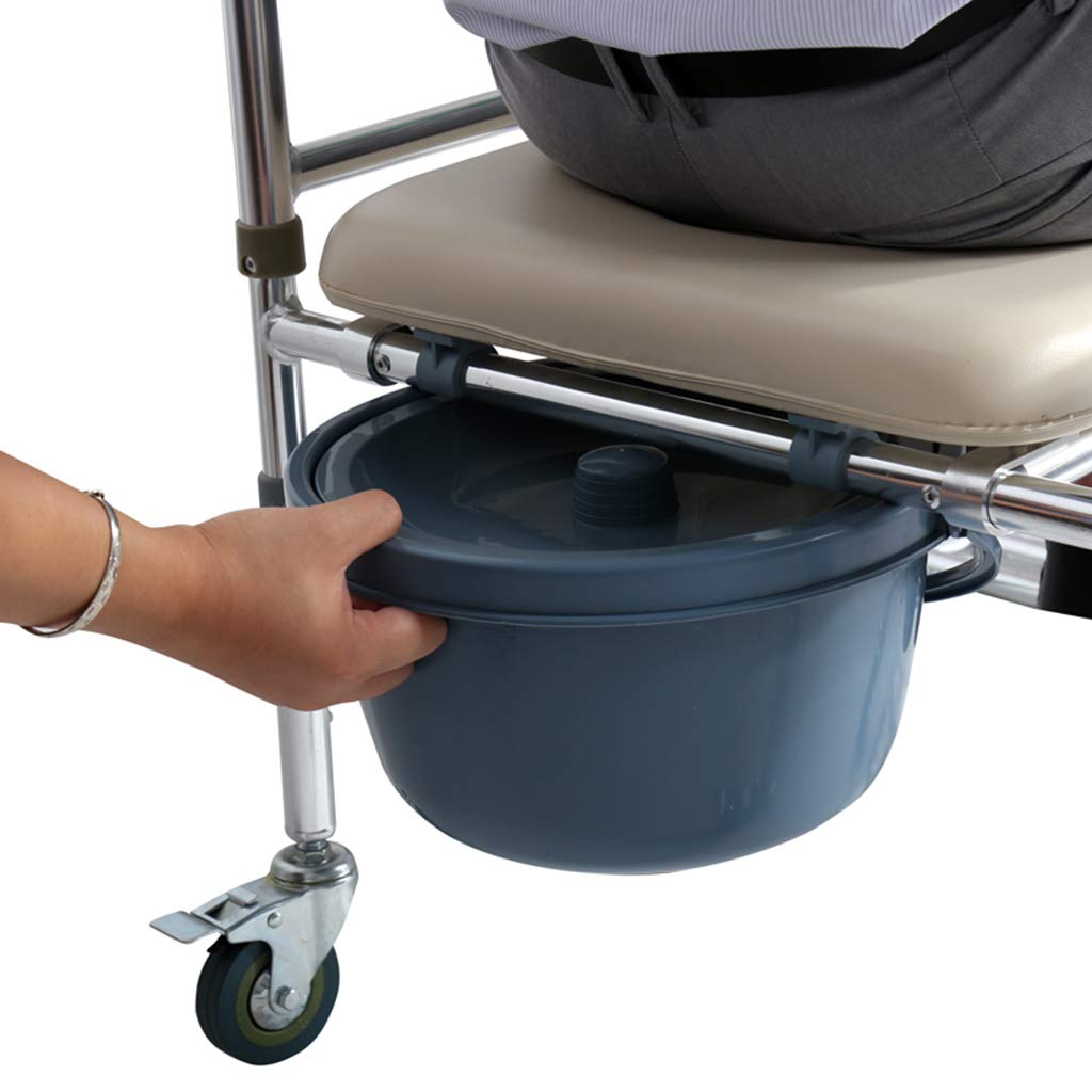 Adjustable Rolling Shower Chair for Elderly - Mobile Wheelchair with Padded Toilet Seat, Bedside Commode & Bathroom Transport - Supports Up to 180kg/400lbs - Ideal for Seniors, Disabled & Post-Surgery Recovery (Home & Healthcare Use)