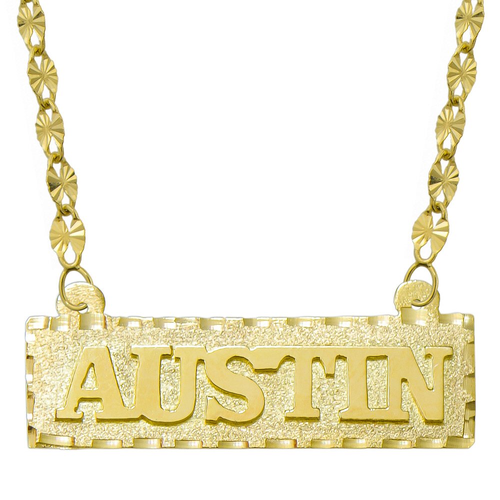 14K Yellow Gold Personalized Name Plate Necklace - Custom Engraved Jewelry Gift for Women - Birthday, Anniversary, Valentine's Day Present - Perfect for Everyday Wear & Special Occasions