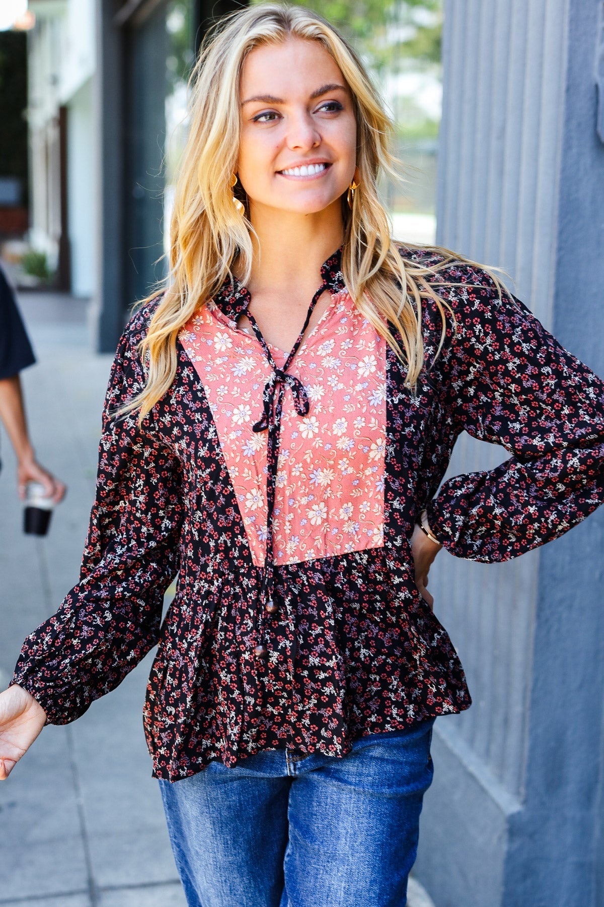 Black Floral Beaded Tie Peasant Woven Blouse for Women | Bohemian Summer Top | Perfect for Beach, Festival & Casual Outfits