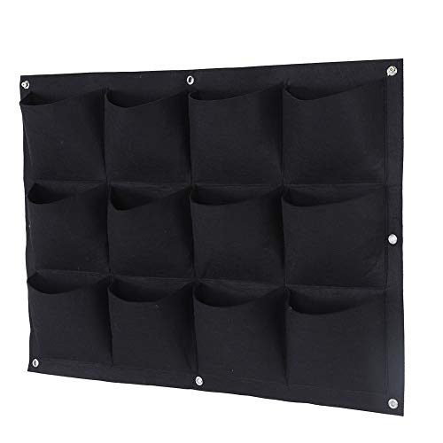 Yosoo 12-Pocket Vertical Hanging Garden Grow Bag - Biodegradable Wall Planter for Herbs, Flowers & Vegetables | Indoor/Outdoor Gardening Solution (Black)