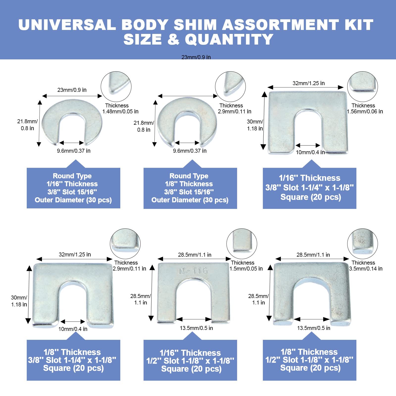 140-Piece Universal Automotive Body Shim Assortment Kit - Precision Alignment Shims for Car Body Repair & Restoration (Ideal for DIY Mechanics & Professional Auto Shops)