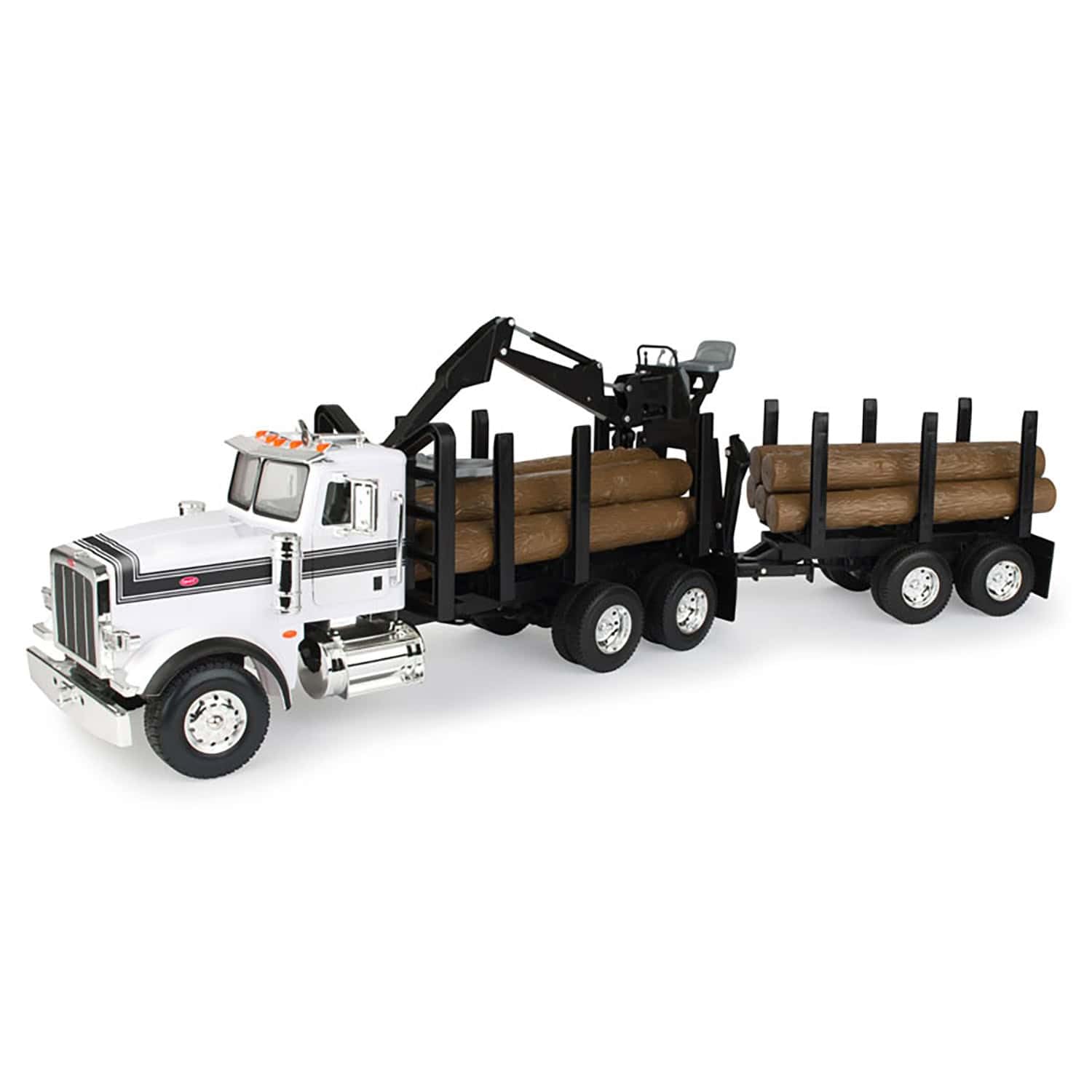 Peterbilt Model 367 Logging Truck with Pup Trailer & Wooden Logs - Big Farm Toy for Kids Ages 3-5 - Pretend Play Vehicle for Imaginative Play & Construction Role Play Scenes