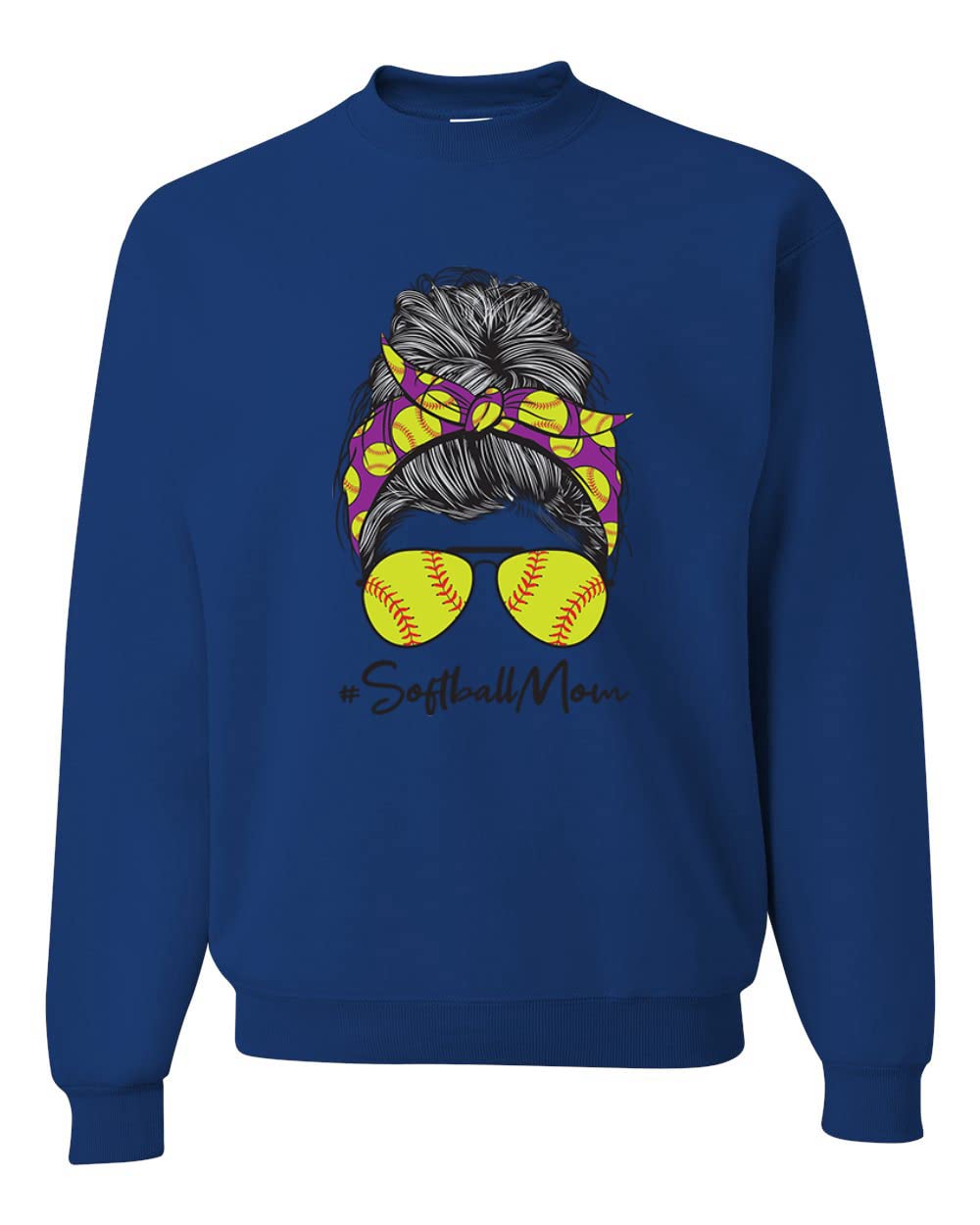 Wild Bobby Messy Bun Softball Mom Graphic Sweatshirt - Unisex Crewneck for Sports Lovers, Mother's Day Gift - Perfect for Game Day, Team Events & Casual Wear