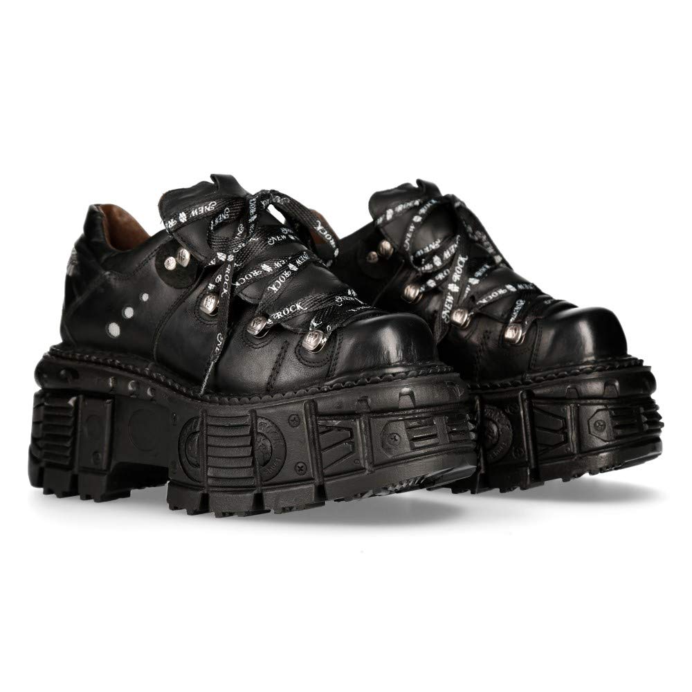 New Rock M-TANK120N Women's Black 100% Genuine Leather Gothic Punk Platform Ankle Boots - Perfect for Concerts, Nightclubs & Alternative Fashion Outfits