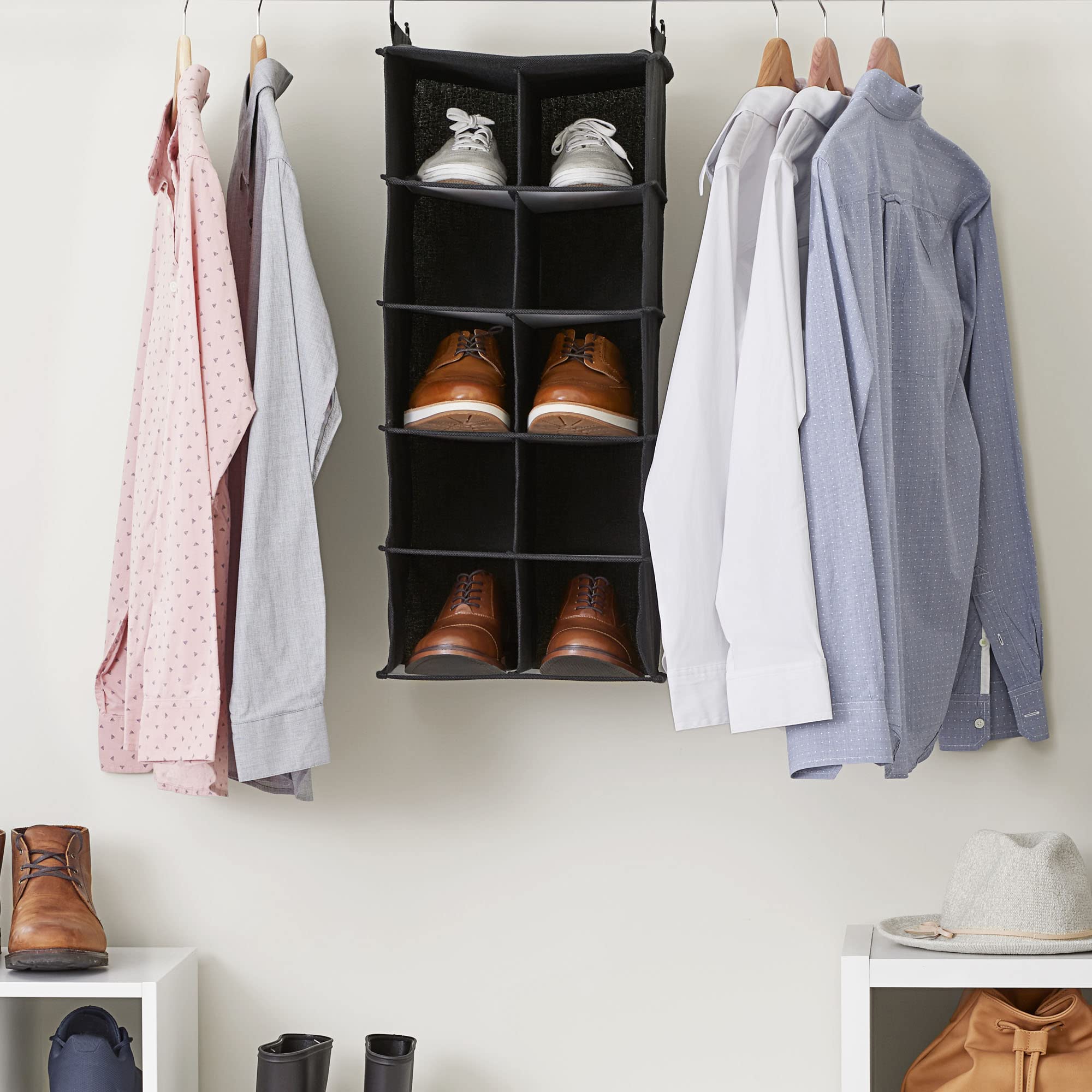 10-Pocket Hanging Shoe Organizer with Hooks - Space-Saving Closet Storage Solution for Shoes, Purses & Accessories | Perfect for Bedrooms, Dorms & Small Spaces