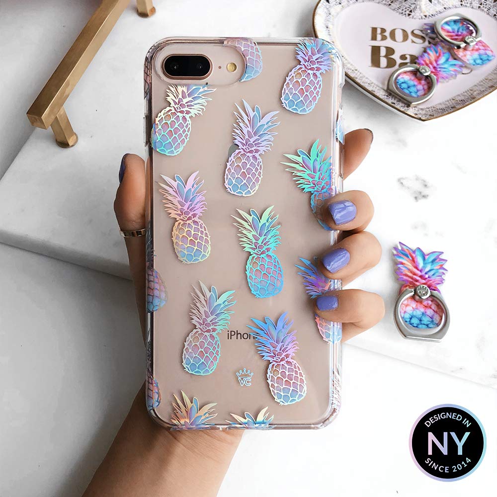 VELVET CAVIAR iPhone 7 Plus & 8 Plus Case - Cute Clear Pineapple Holographic Protective Phone Cover for Women & Girls | Perfect for Summer, Beach & Tropical Vibes