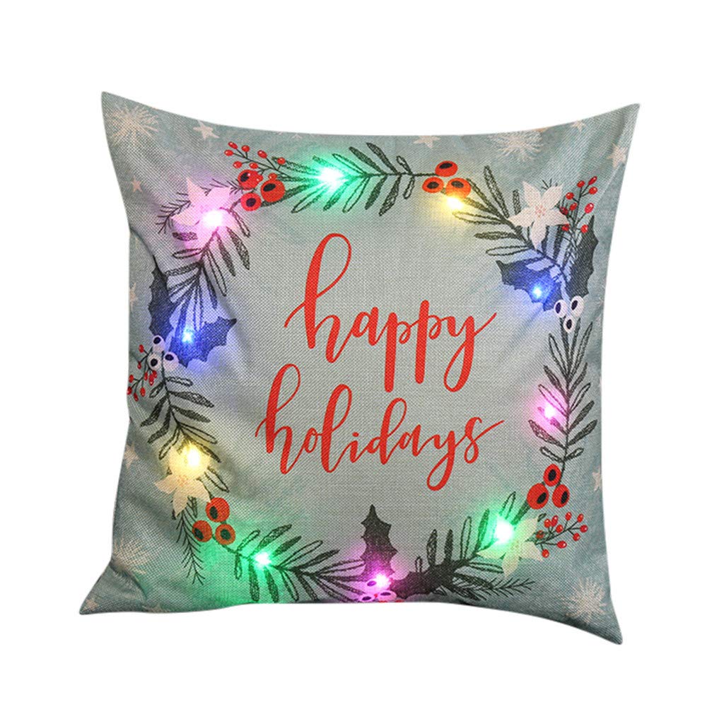 REN12Ni Christmas Pillow Covers 18x18 Inch - LED Light Up Holiday Decor with Printed Linen Cushion | Festive Home Decor for Living Room, Bedroom & Christmas Tree Decorations