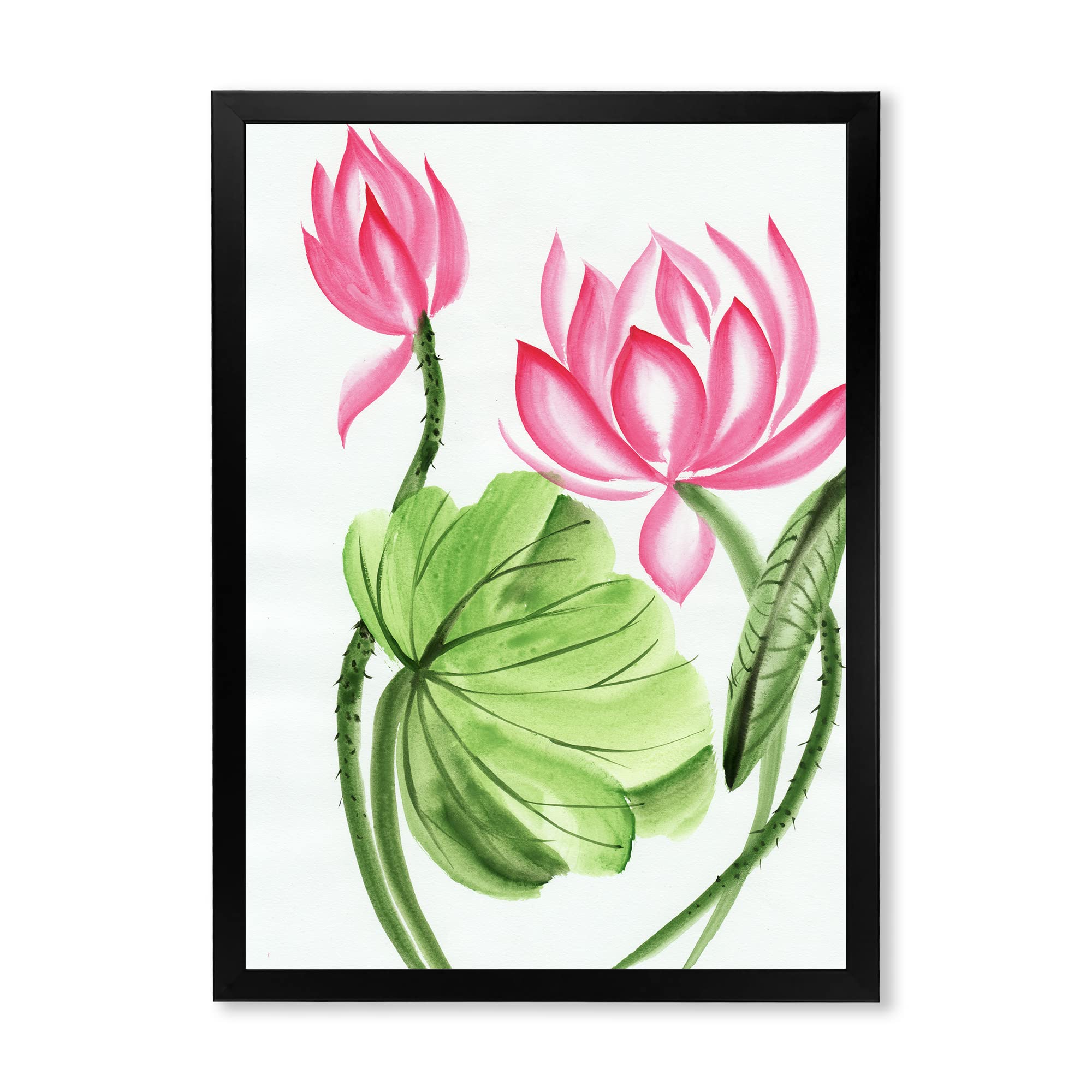 Lotus and The Dragonfly II Traditional Framed Wall Art - Asian Inspired Home Decor for Living Room, Bedroom & Office | Handcrafted Canvas Painting with Wooden Frame