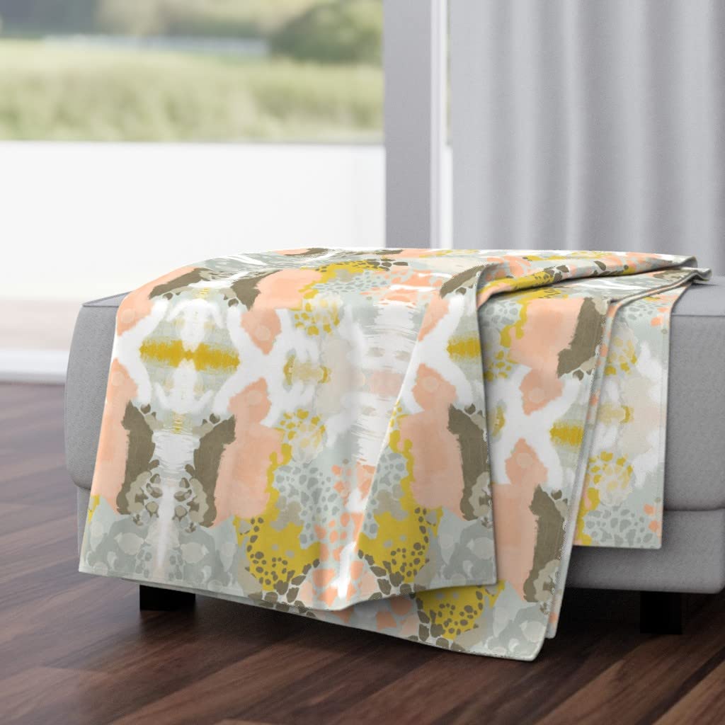 Luxe Velvet Throw Blanket 50x70 Inches - Abstract Art Print in Blush & Mustard | Soft Nursery Blanket for Baby Girls | Winter Cozy Blanket for Couch, Bedroom & Nursery Decor