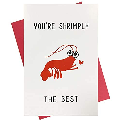 Funny Birthday Card & Cute Anniversary Card for Husband, Wife, Boyfriend, Girlfriend - 'Shrimply The Best' Love Greeting Card for Him or Her | Perfect for Valentine's Day, Anniversaries & Romantic Occasions