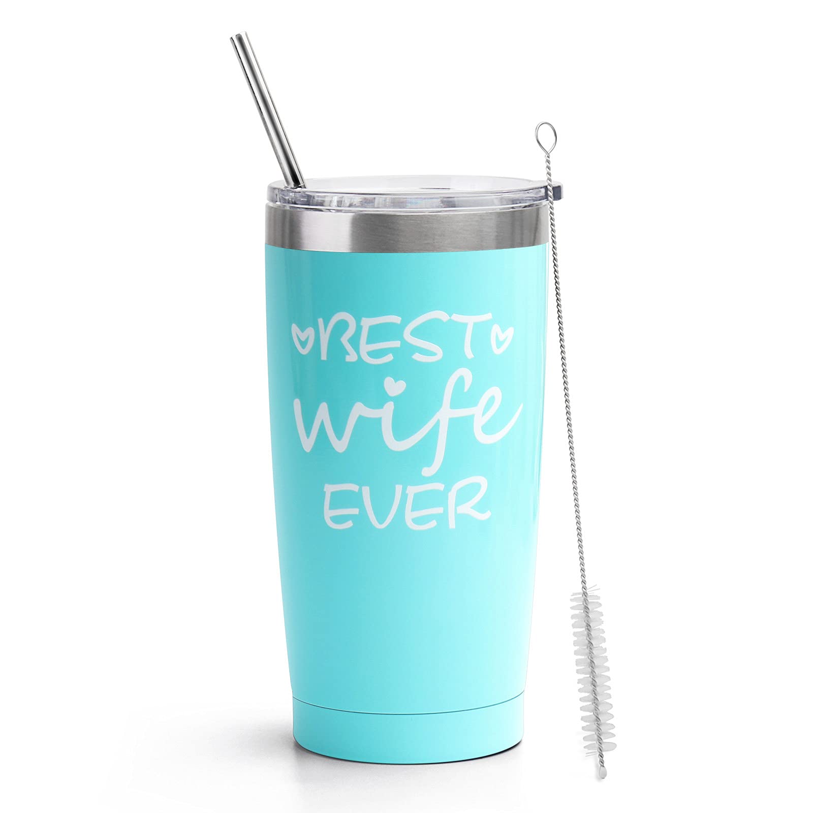 Best Wife Ever Tumbler - 20oz Stainless Steel Insulated Coffee Cup with Lid & Straw, Perfect Gift for Wife, Mom, Mother's Day, Birthday, Christmas - Ideal for Travel, Office & Daily Use