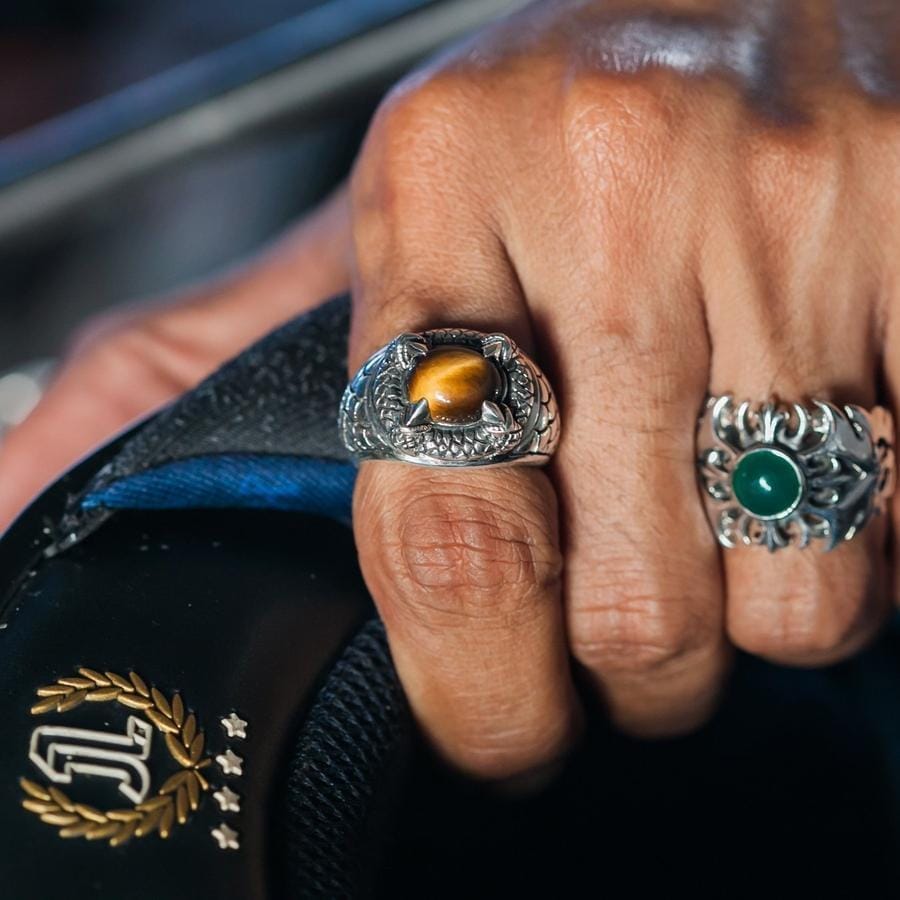 Gothic Claw Tiger Eye Sterling Silver Men's Ring for Punk Fashion & Gothic Jewelry Lovers - Perfect for Halloween, Cosplay & Alternative Style