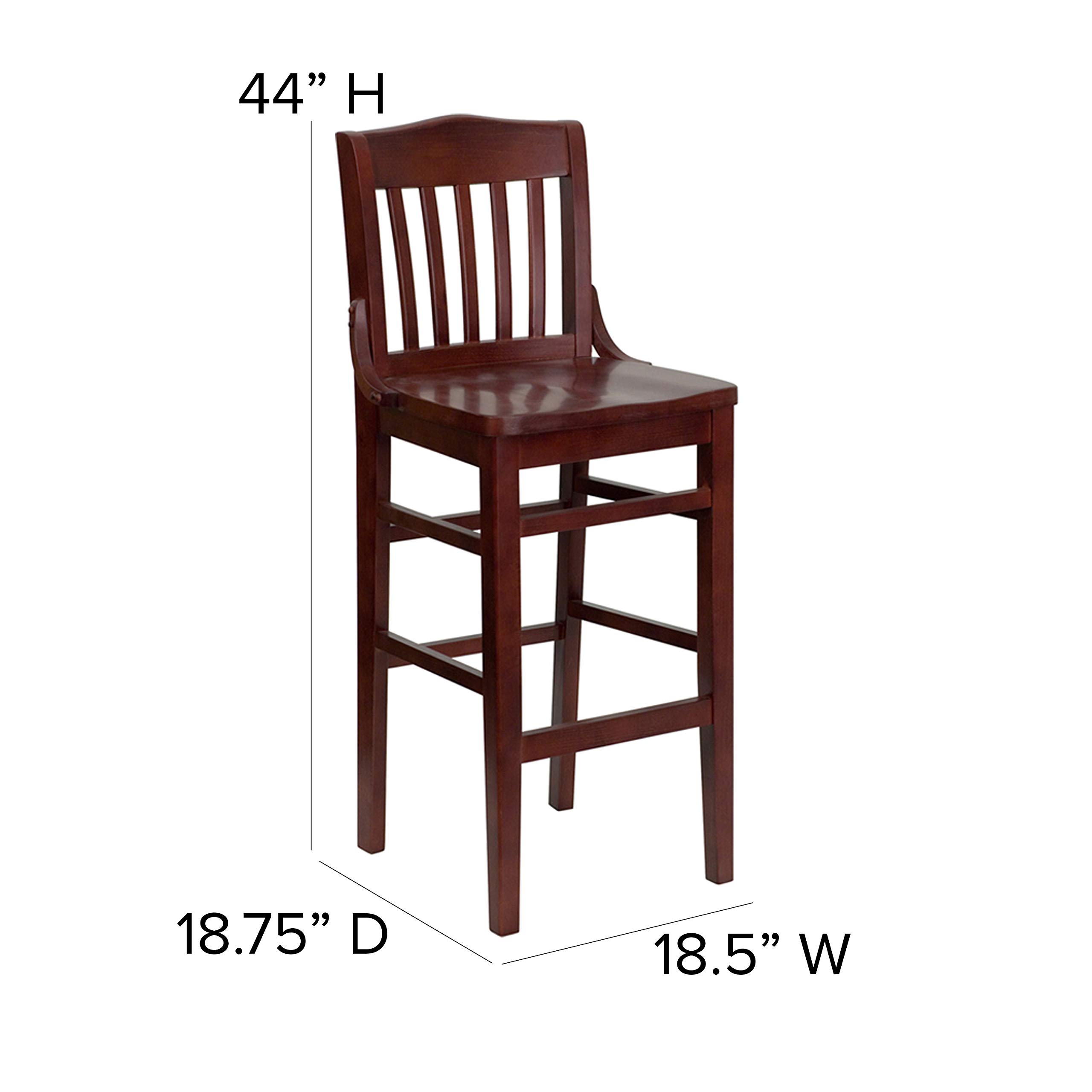 EMMA + OLIVER School House Barstool - Solid Mahogany Wood Counter Height Stool with Back Support - Perfect for Kitchen Islands, Breakfast Bars & Home Bars