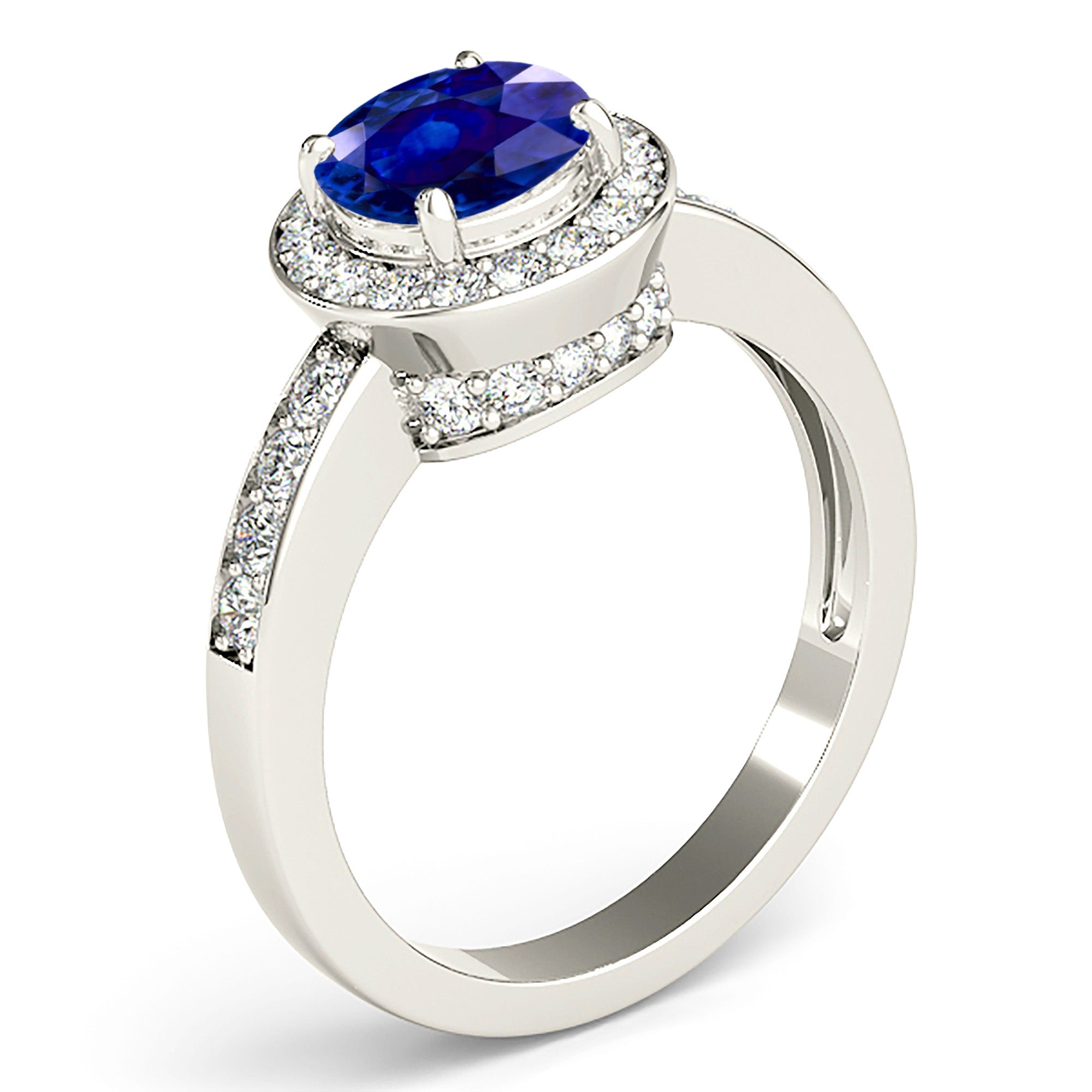 1.80 Carat Genuine Blue Sapphire Halo Engagement Ring for Women - 14K White Gold Vintage Wedding Band - Perfect Proposal Gift & Anniversary Jewelry (Ideal for Romantic Proposals, Weddings & Special Occasions)