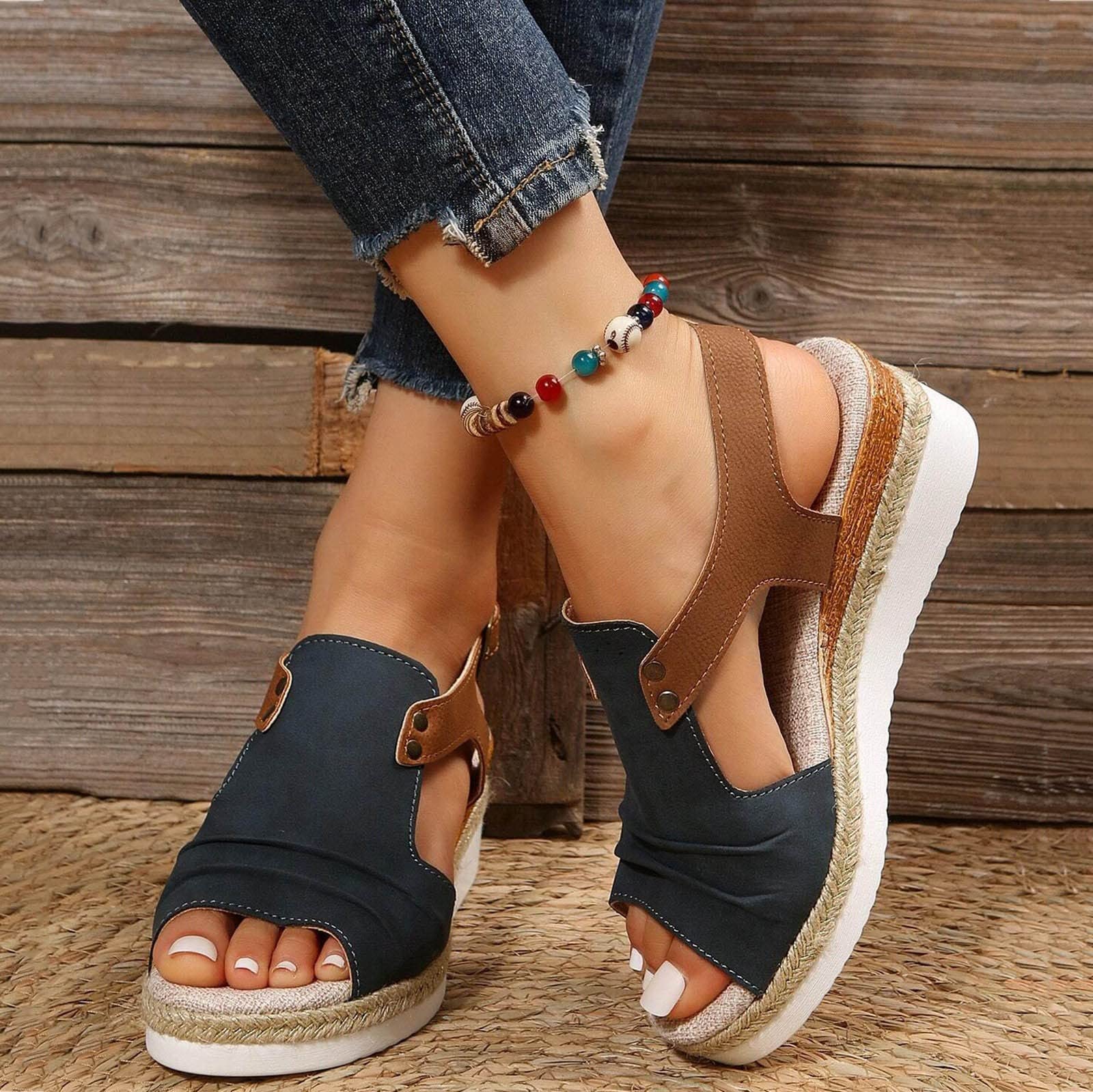 TUQIDEWU Women's Arch Support Sandals 2024 - Dressy Platform Open Toe Sandals with Ankle Strap for Summer | Breathable Comfort for Walking, Travel & Casual Outfits