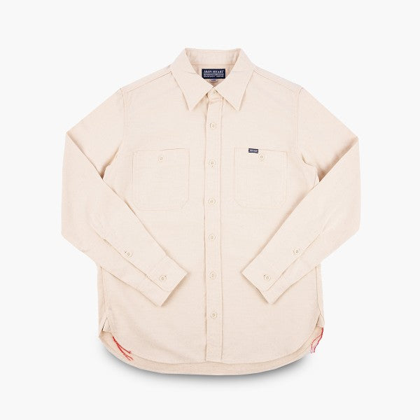 Iron Heart IHSH 414 9oz Cotton Linen Work Shirt - Off White | Durable Men's Casual Shirt for Workwear & Outdoor Activities