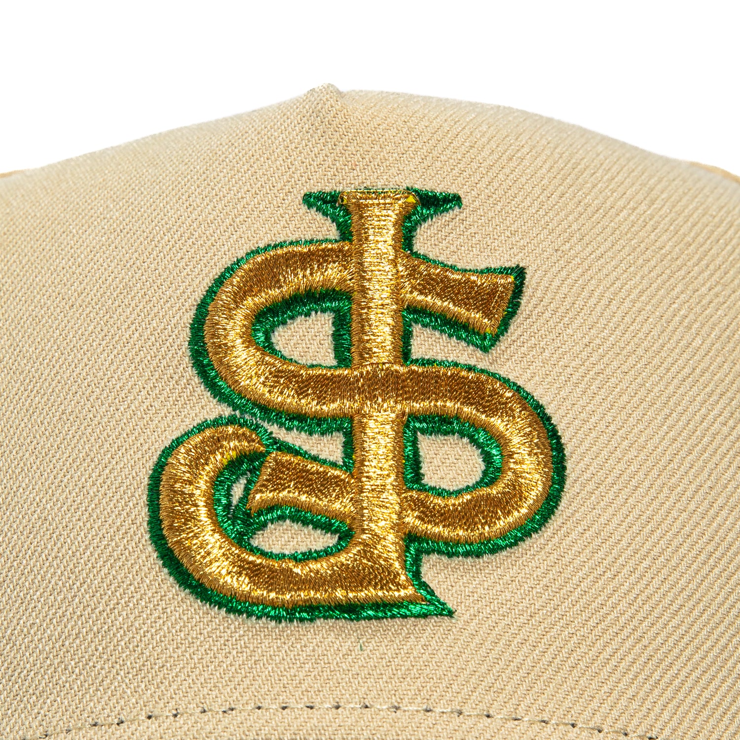 New Era 9Forty A-Frame San Jose Giants Snapback Baseball Cap - Tan, Green & Metallic Gold - Adjustable Hat for Sports Fans & Streetwear Fashion