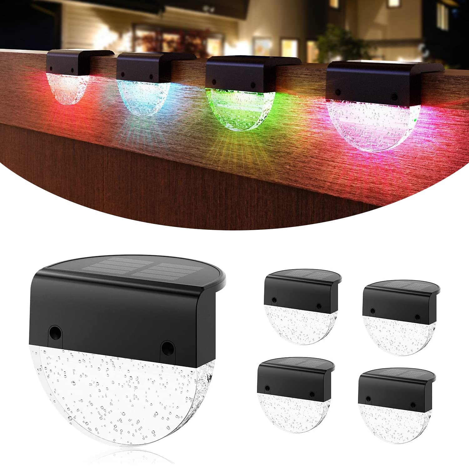 Solar Deck Lights 4 Pack - Waterproof Outdoor Solar Step Lights with Color Glow for Garden, Fence, Pathway, Yard & Patio | Weatherproof LED Landscape Lighting for Decorative Nighttime Ambience