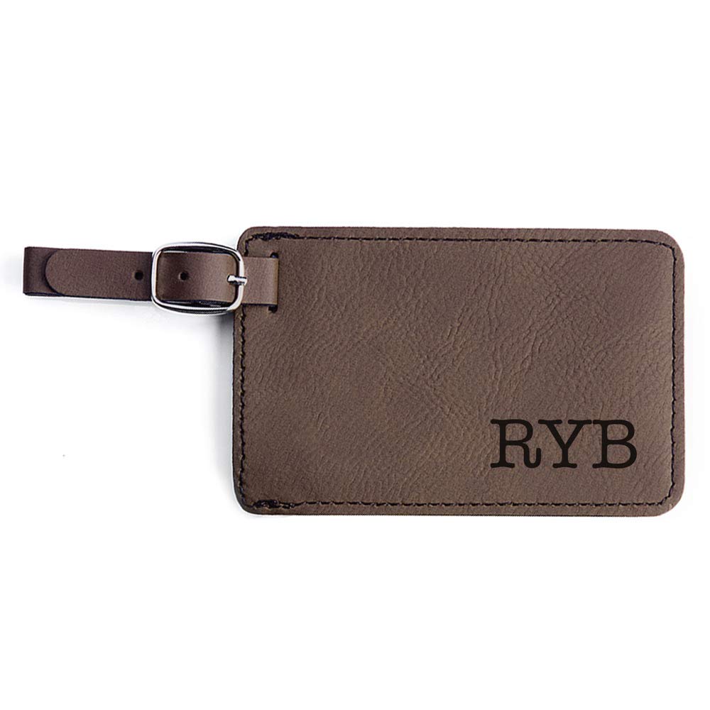 Personalized Vegan Leather Luggage Tag with Monogram Initials - Dark Brown Travel Bag Tag for Suitcases, Backpacks & Carry-Ons | Durable & Stylish Gift for Travelers