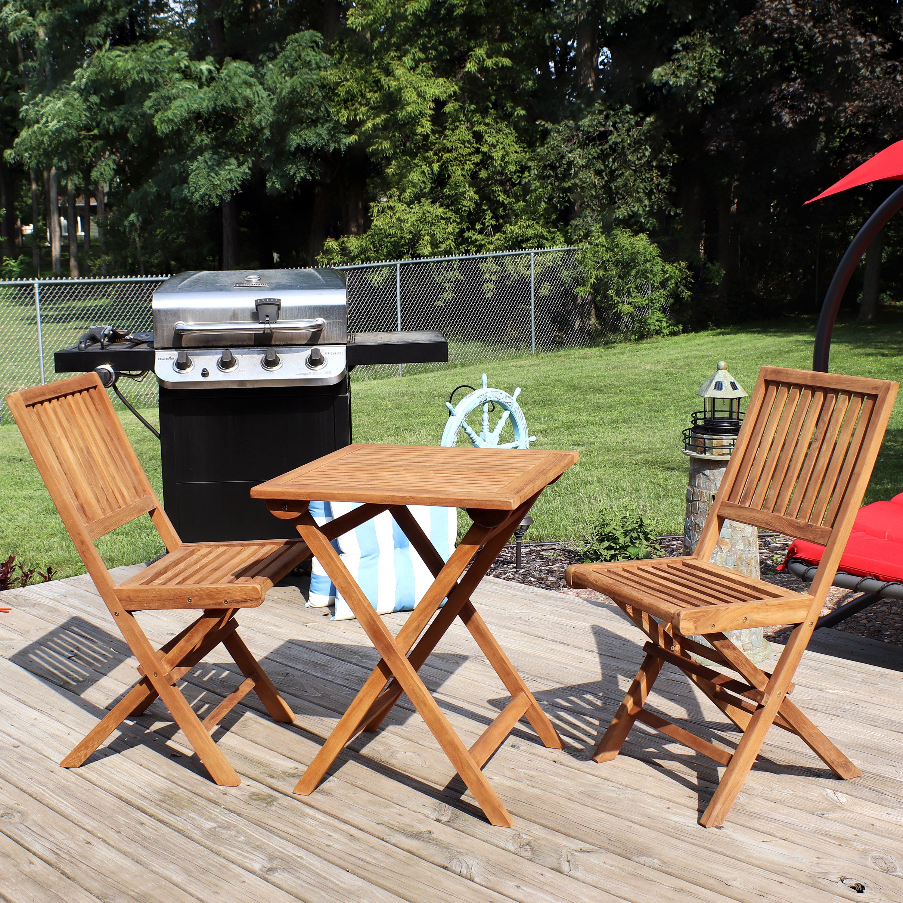 Sunnydaze Nantasket 3-Piece Outdoor Wooden Bistro Set - Patio, Garden, Balcony Furniture for Small Spaces - Perfect for Coffee, Dining & Relaxing Outdoors