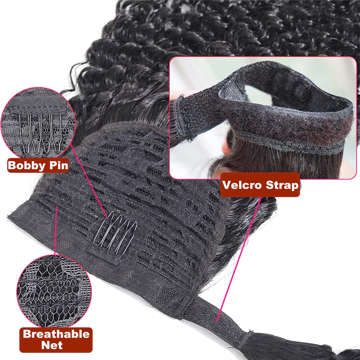 100% Unprocessed Brazilian Curly Human Hair Ponytail Extensions with Magic Paste & Comb Clip - 28