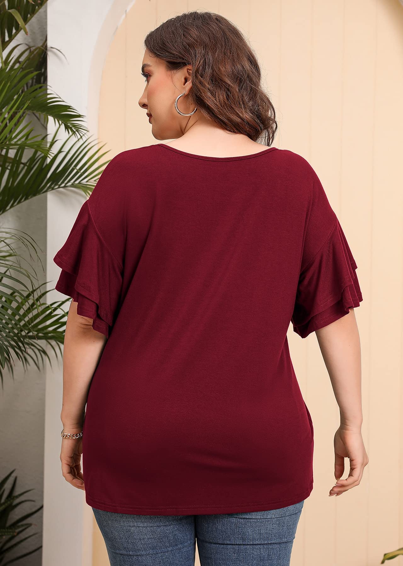 Plus Size Tunic for Women - Double Ruffle Short Sleeve Loose Fit Flowy Shirt | Summer Casual Top for Work, Vacation & Everyday Wear | AusLook Women's Fashion