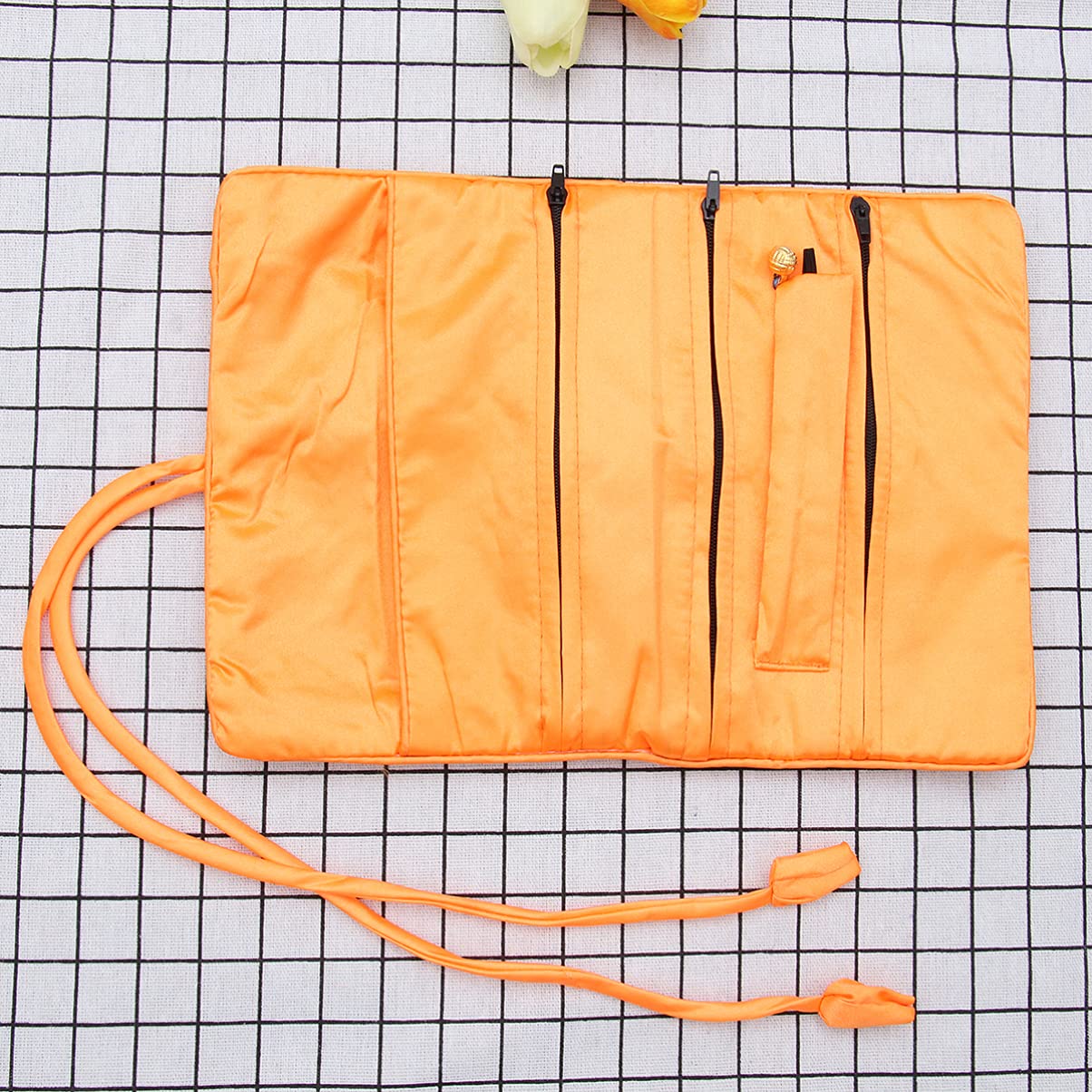 Zerodeko Jewelry Roll Bag - Silk Embroidery Brocade Travel Jewelry Organizer Pouch for Necklaces, Bracelets, Earrings & Rings with Secure Tie Closure (Orange) - Perfect for Travel, Gifts & Daily Jewelry Storage