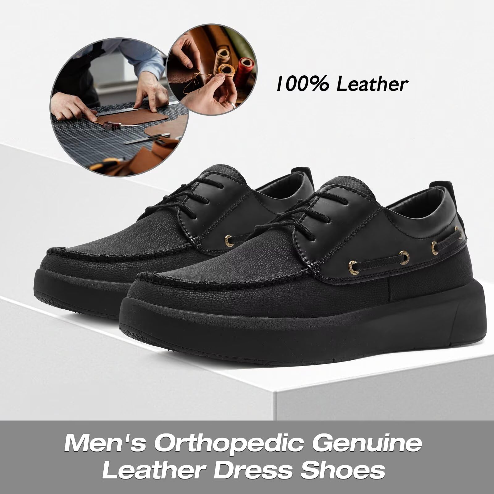 XPACS Men's Orthopedic Leather Dress Shoes for Walking - Arch Support Sneakers for Plantar Fasciitis & Flat Feet Relief - Comfortable Orthotic Casual Business & Work Shoes for Heel Pain - Perfect for Office, Travel & Daily Wear