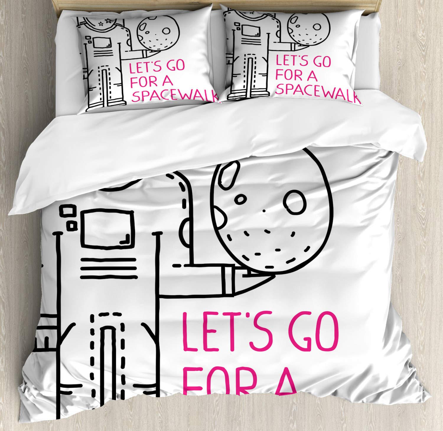 Ambesonne Outer Space Duvet Cover Set - California King Size 3-Piece Bedding with 2 Pillow Shams, Black & Pink Minimalist Star Design for Romantic Space-Themed Bedroom Decor | Perfect for Couples & Astronomy Lovers