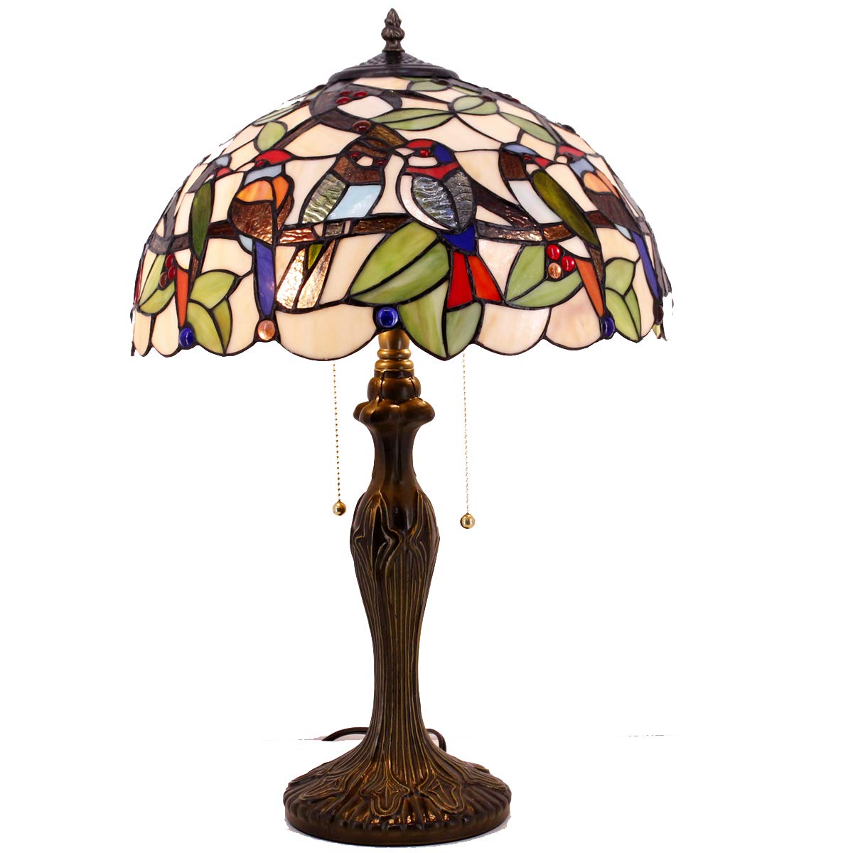 Tiffany Style Stained Glass Table Lamp with Colorful Bird Design - 16x16x24 Inches Bedside Reading Light, Metal Base for Bedroom, Living Room & Home Office Decor (S805 Series) - Perfect for Cozy Nights, Study Sessions & Elegant Home Accents