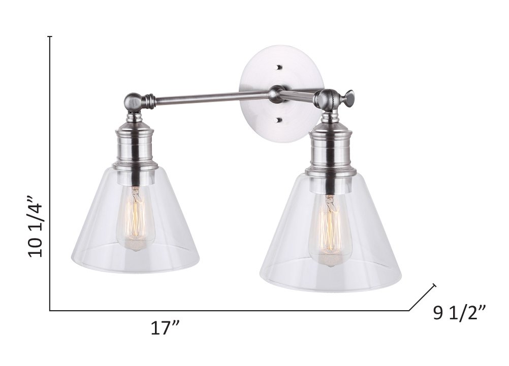 CANARM IVL628A02BN LTD Larken 2-Light Brushed Nickel Vanity Light with Clear Glass Shades - Perfect for Bathroom, Bedroom, and Dressing Room Lighting
