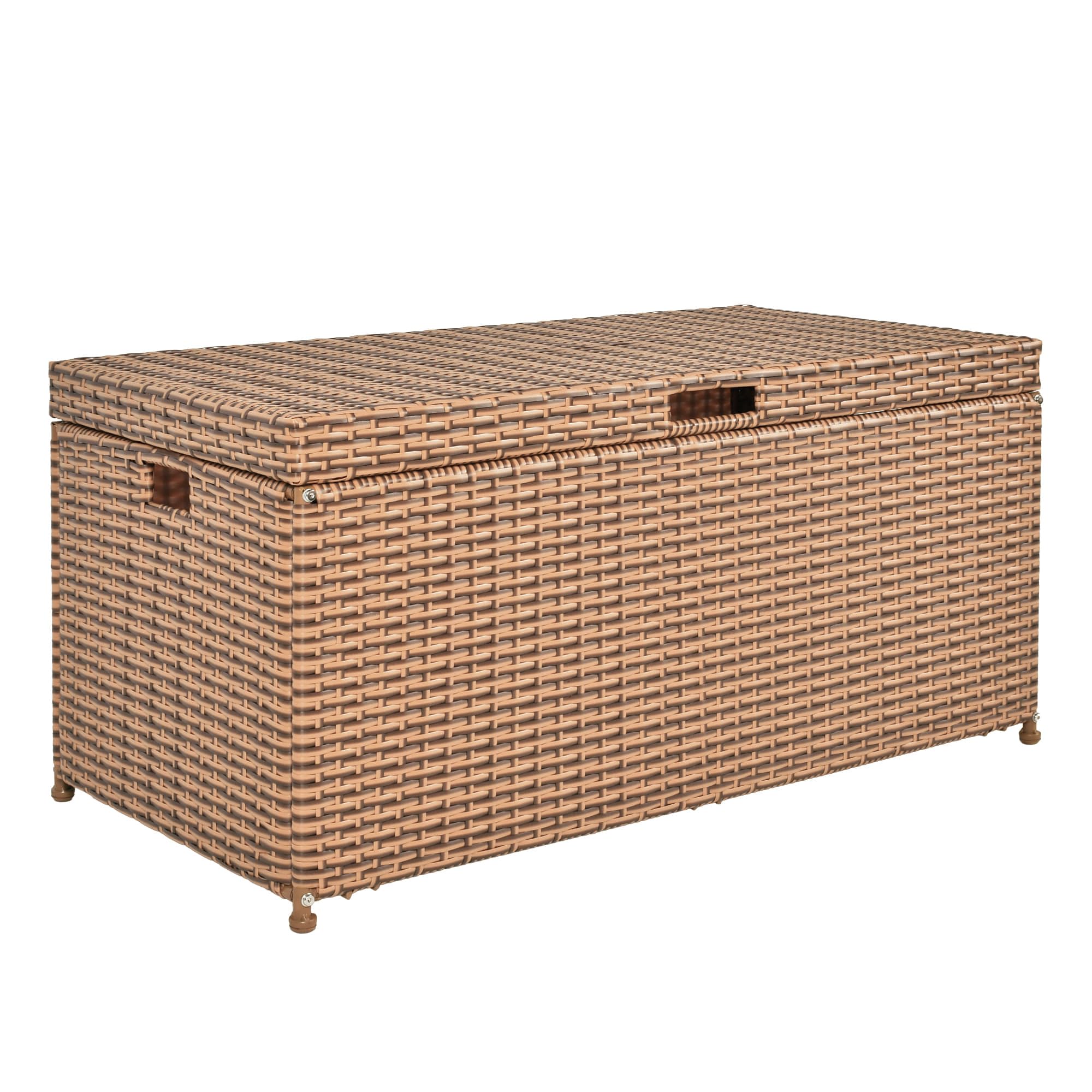 Jeco Honey Wicker Patio Storage Deck Box - Outdoor Furniture Organizer for Cushions, Toys & Garden Accessories - Perfect for Backyard, Poolside & Deck Storage