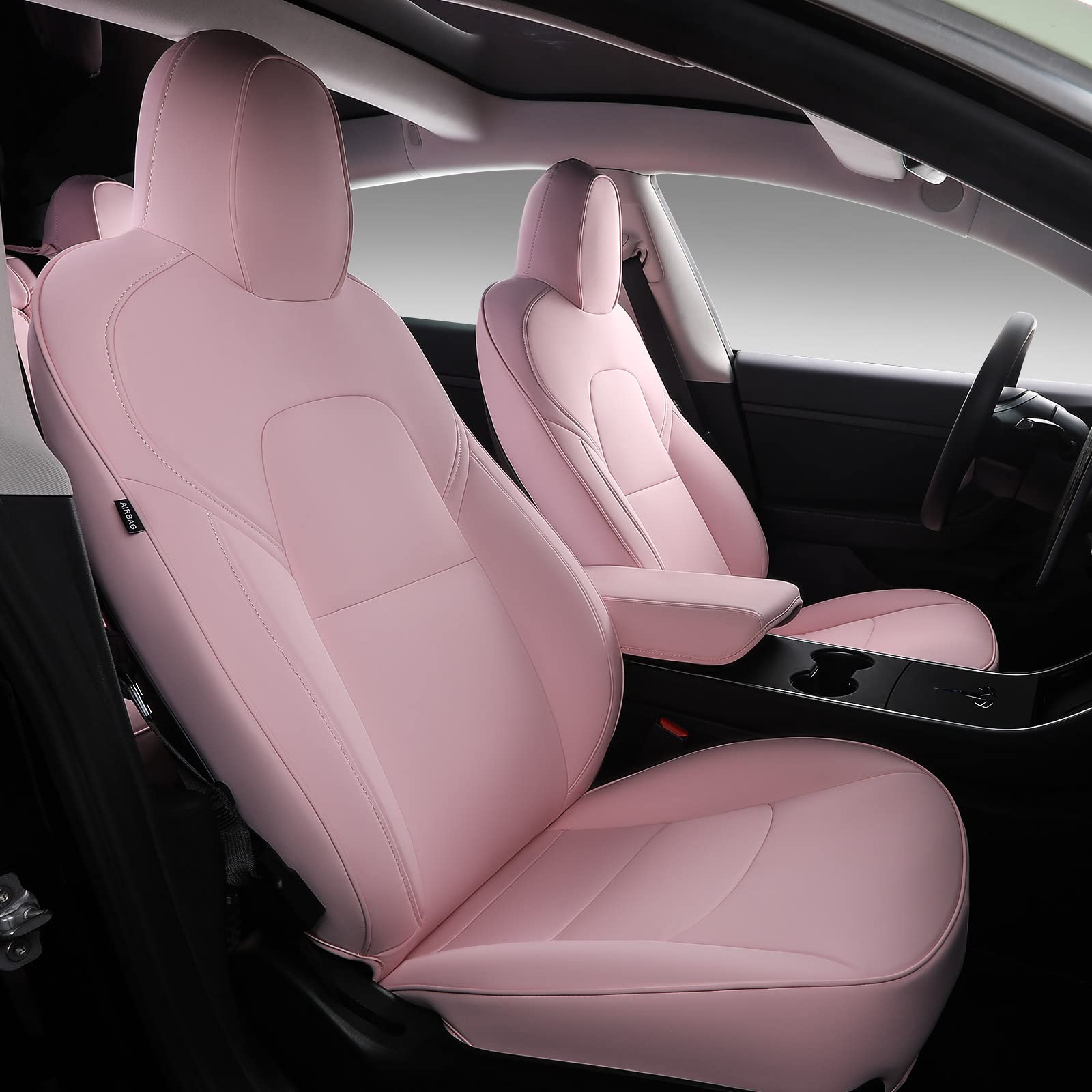 Premium PU Leather Tesla Model 3 Seat Covers (2017-2023) - 12-Piece Set in Pink - Waterproof Car Seat Protectors for Enhanced Comfort & Style - Perfect for Daily Commute, Road Trips & Family Protection