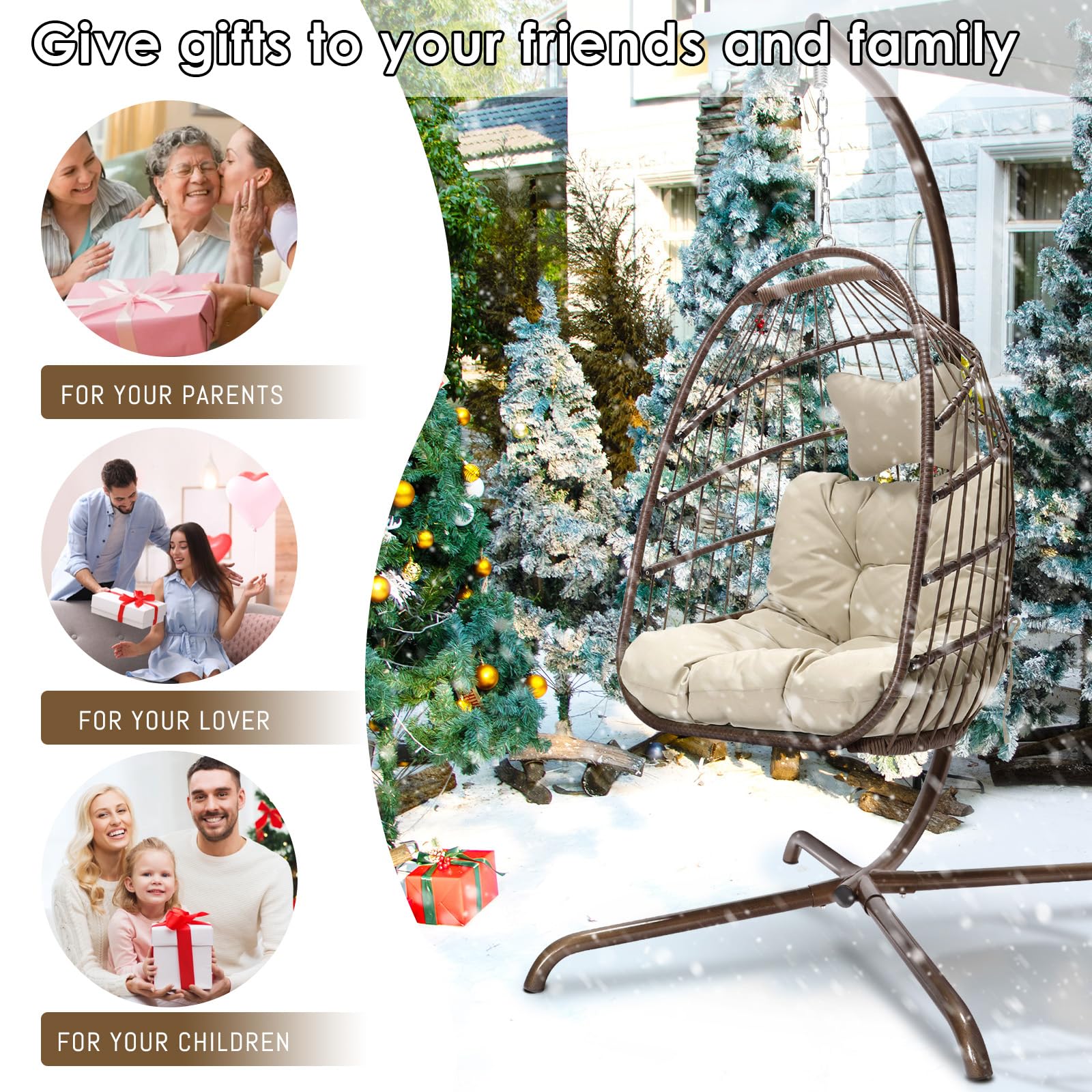 Outdoor Hanging Egg Chair with Stand - 350lbs Capacity PE Rattan Wicker Swing Chair with Waterproof Cushions, Foldable Basket Design for Patio, Garden, Bedroom & Indoor Use (Brown) | Perfect for Relaxing, Reading & Lounging in Backyard or Sunroom