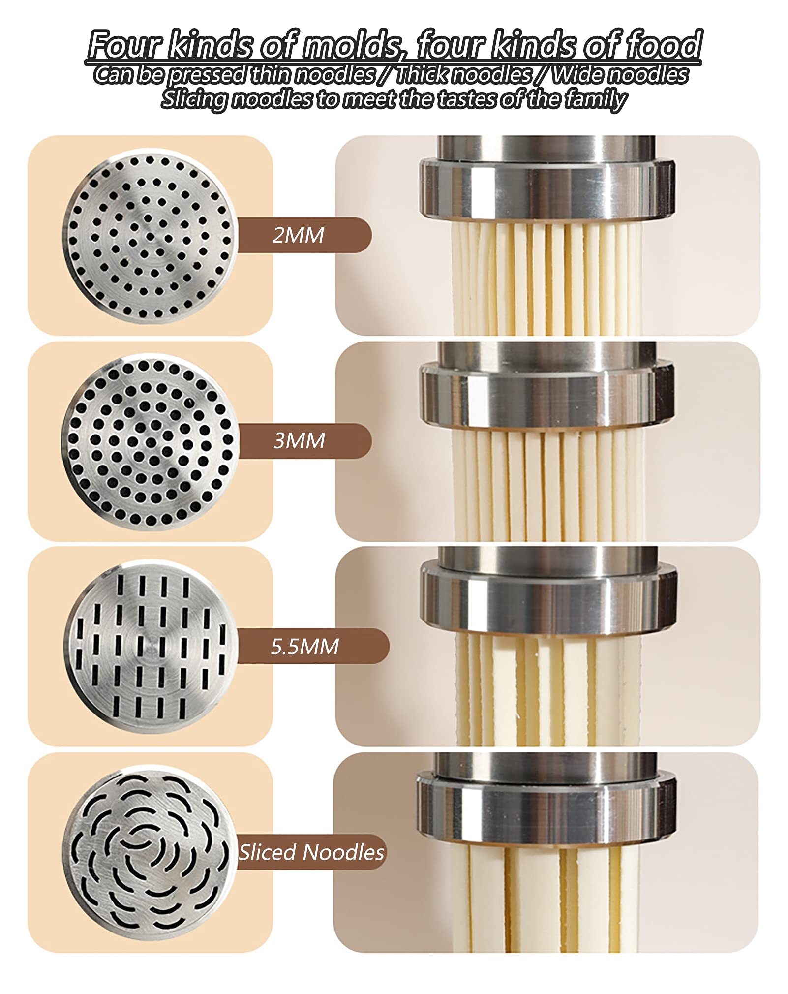 Electric Noodle Press Machine for Home Use - Handheld Pasta Maker with 4 Interchangeable Molds (Spaghetti, Fettuccine, Lasagna, Ravioli) - Perfect for Italian Cooking, Meal Prep & Homemade Pasta Lovers