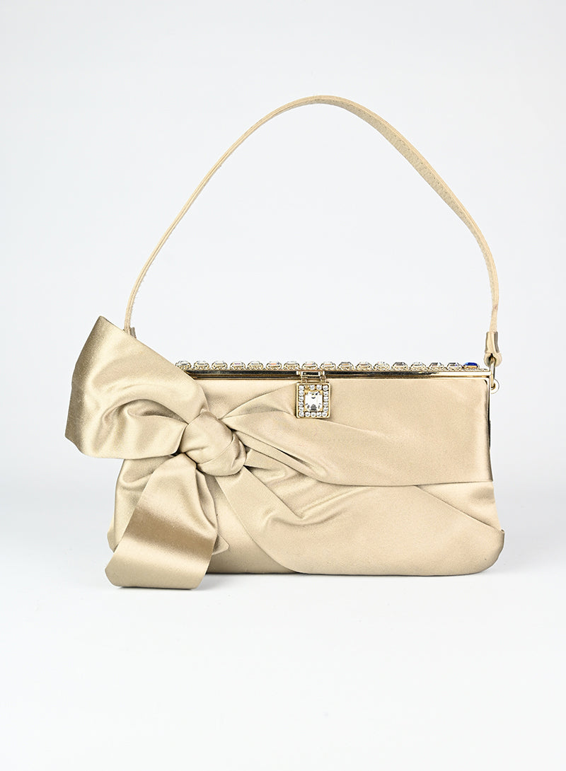 Valentino Satin Handbag in Champagne Color - Elegant Evening Bag for Parties, Weddings & Special Occasions