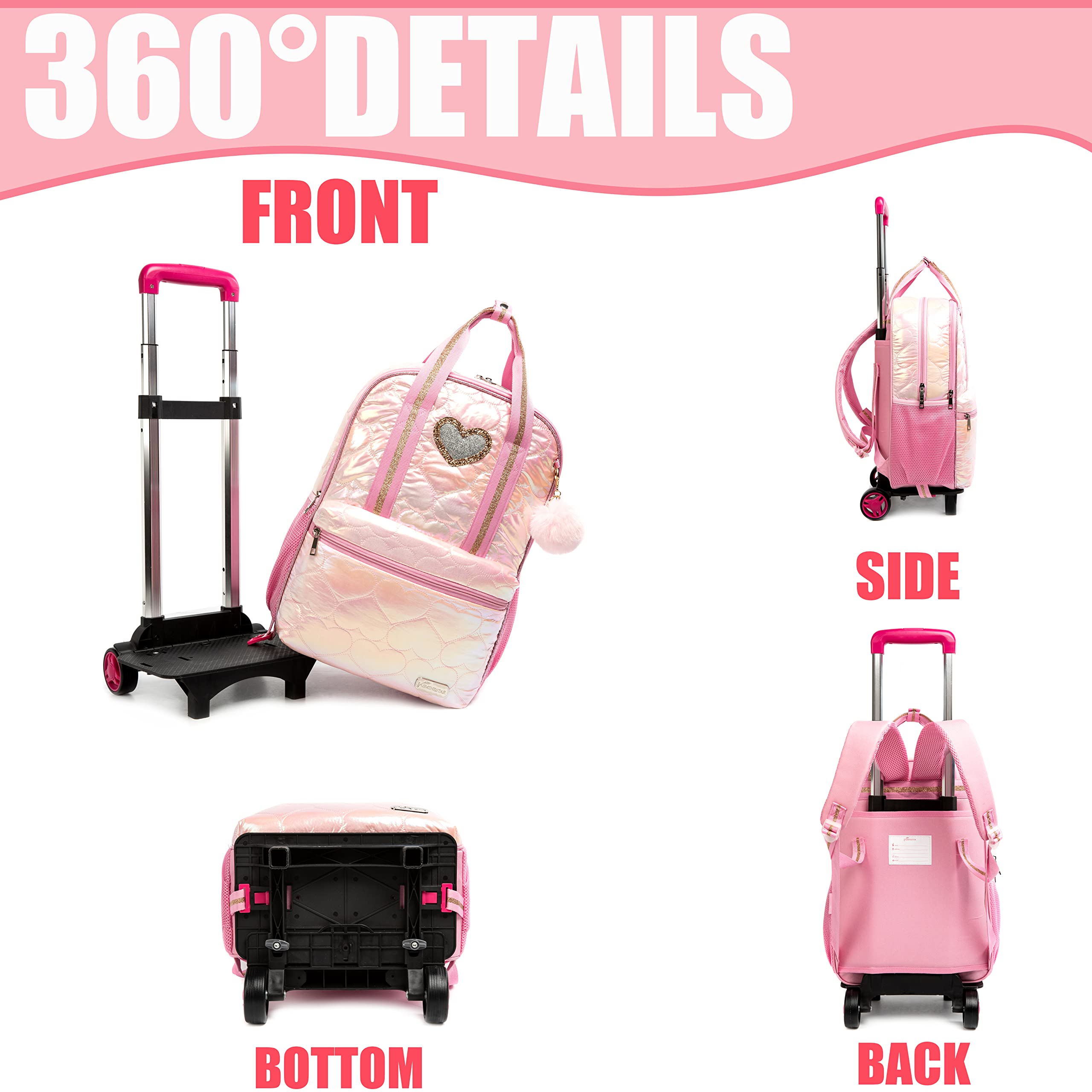**Rolling Backpack for Girls - Kids Wheeled School Backpack with Lunch Bag - Lightweight & Durable for Elementary School - Perfect for Travel, Commuting & Daily Use**