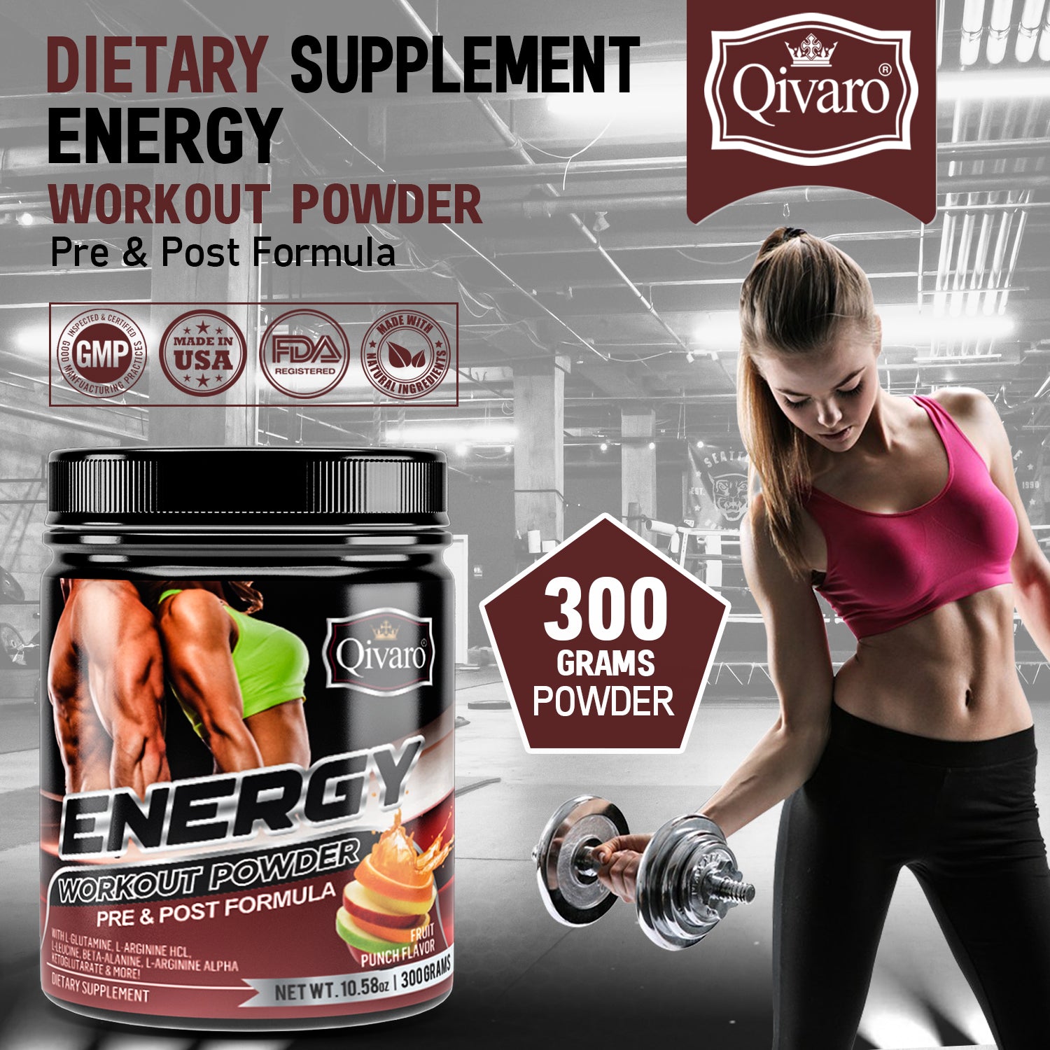 QIH50 Energy Workout Powder - Pre Workout Supplement for Men & Women - Boost Energy & Endurance - Ideal for Gym, Running & Fitness Training