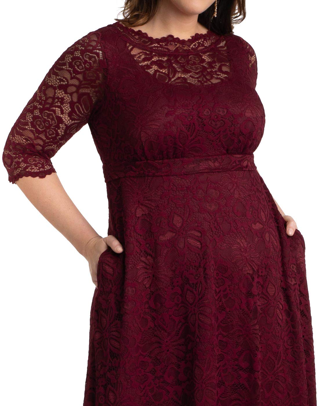 Kiyonna Women’s Plus Size Leona Lace Gown - Elegant Maxi Dress Formal Evening Ball Gown with Side Pockets for Wedding Guest, Prom, Cocktail Party & Special Occasions