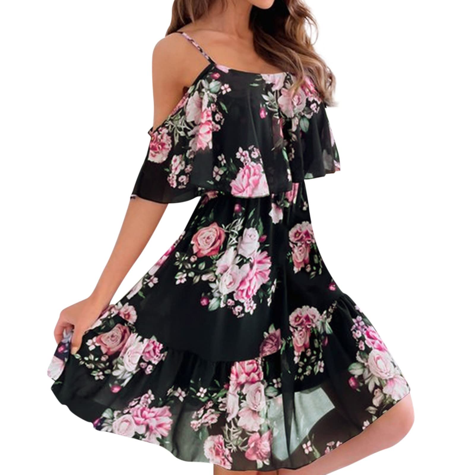 Women's Casual Summer Beach Dress - Short Sleeve V-Neck Ruffled Tiered Maxi Dress for Vacation, Party & Outdoor Activities | Perfect for Beach Getaways, Poolside Lounging & Summer Travel