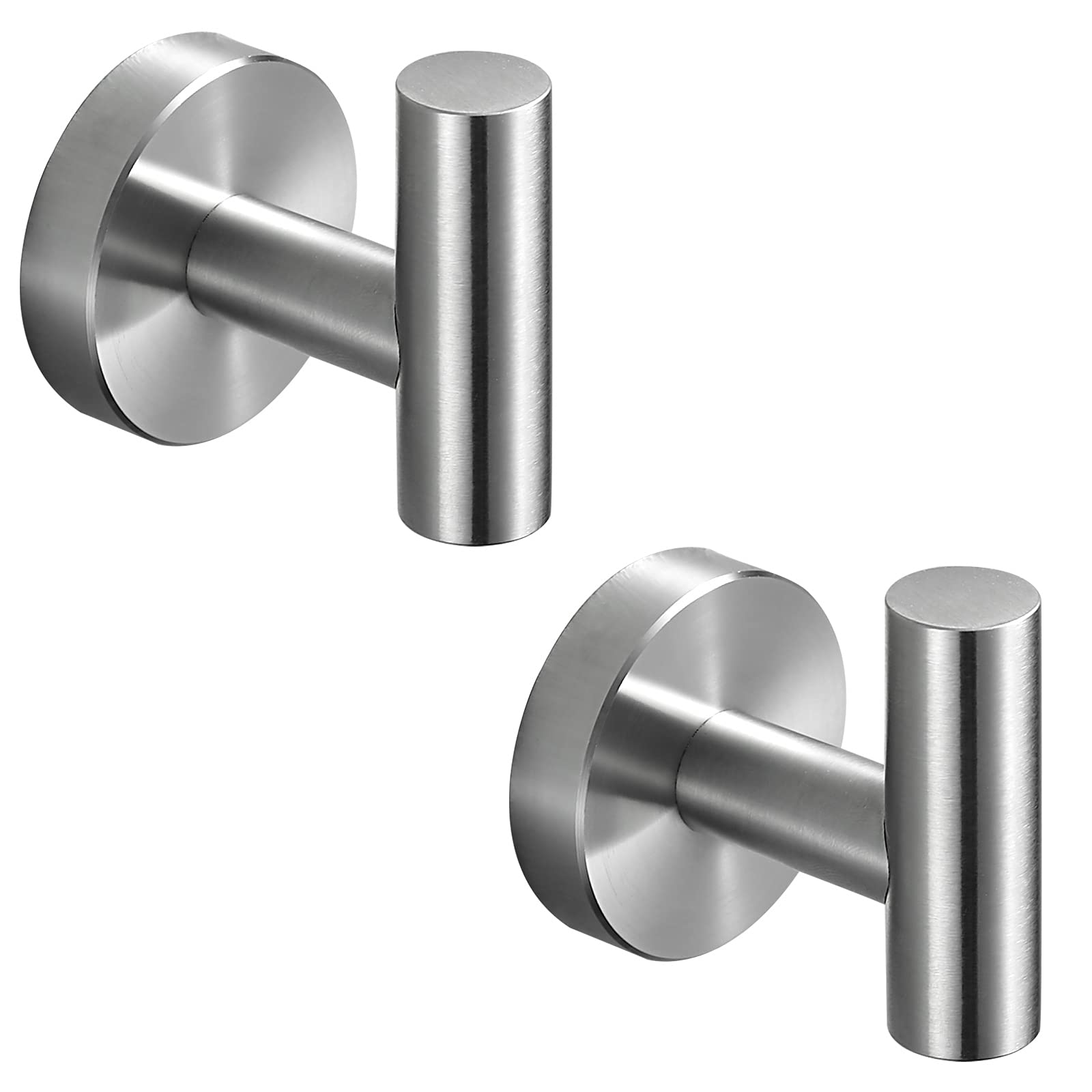 Sagetta 2-Pack Brushed Nickel Wall Mounted Heavy Duty Robe Hooks - 304 Stainless Steel Bathroom Towel Hooks for Bathroom, Bedroom, Kitchen, Garage & Hotel Use - Perfect for Hanging Robes, Towels, Bags and Coats