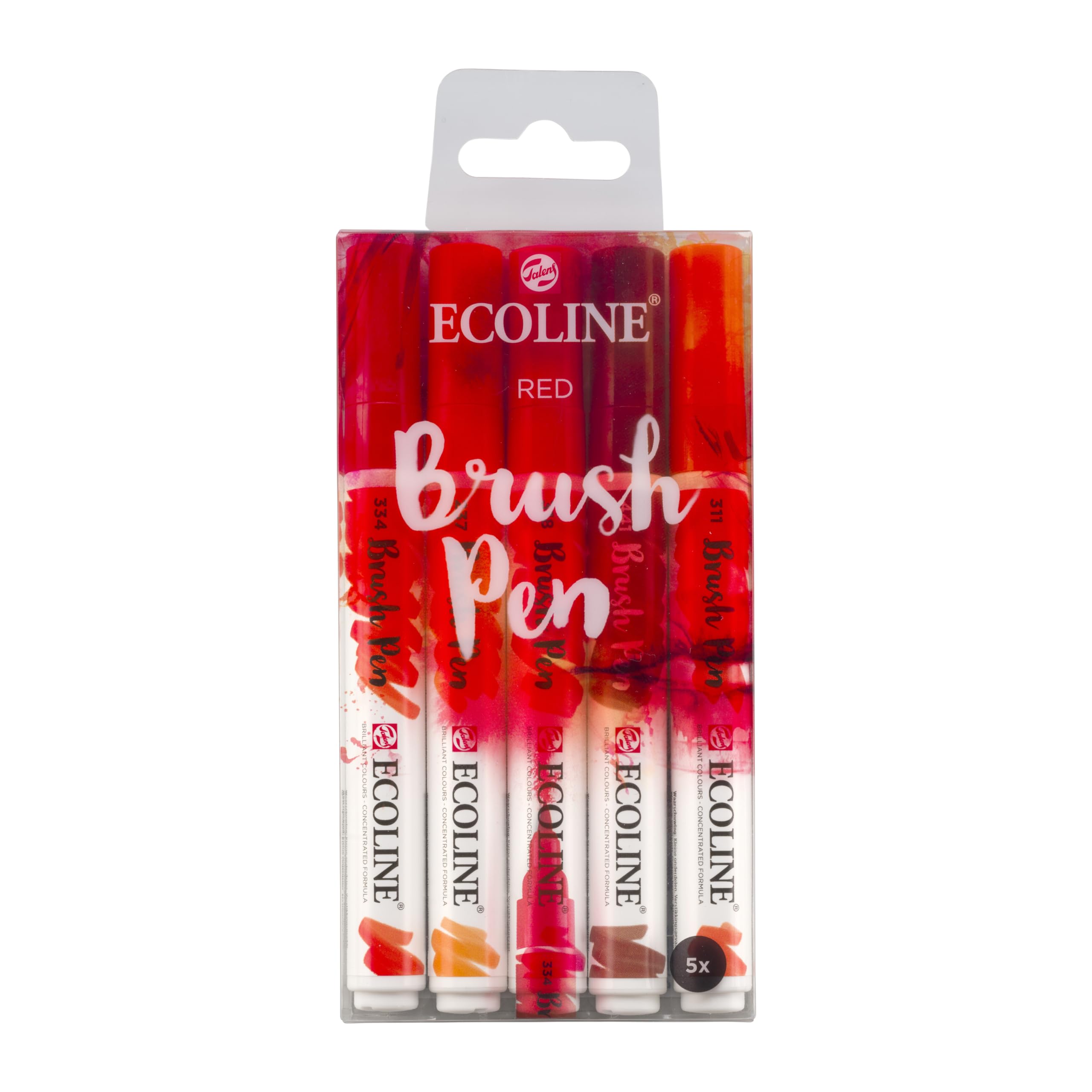 Ecoline Talens 5-Piece Brush Pen Set - Vibrant Red Watercolor Markers for Calligraphy, Hand Lettering & Art Projects | Perfect for Artists, Designers & Craft Enthusiasts