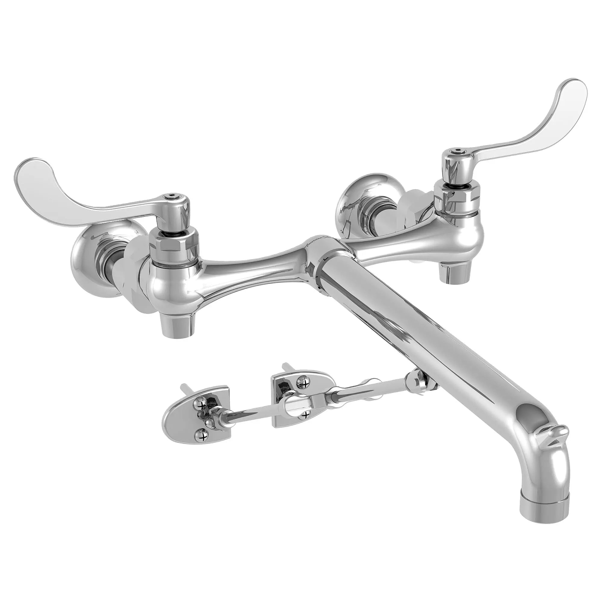 Wall Mount Service Sink Faucet with 12 Inch Spout & Offset Shanks - Heavy Duty Bottom Brace Design for Commercial Kitchens, Laboratories, and Utility Rooms